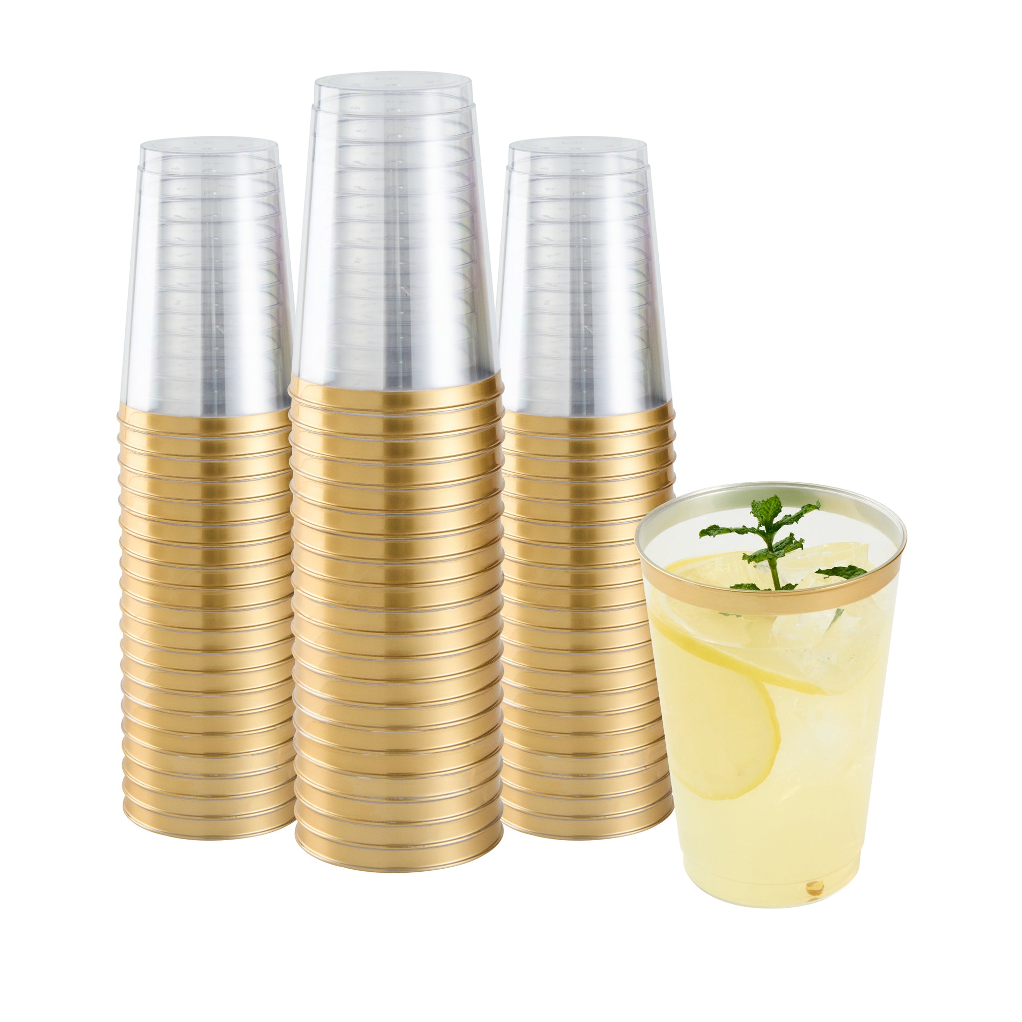 Chef 101 12 oz Clear Plastic Tumbler - with Gold Rim - 3" x 3" x 4 1/4" - 500 count box
