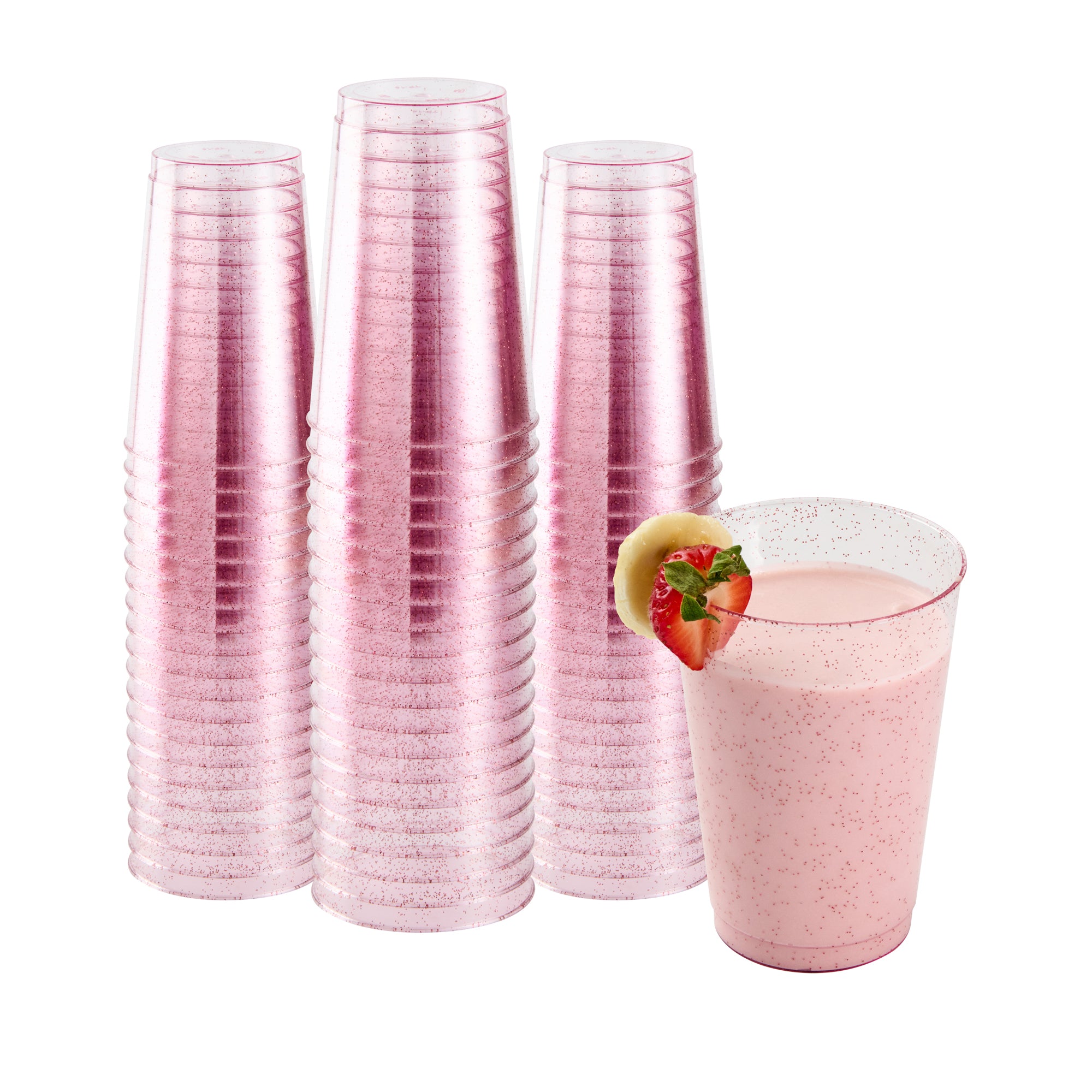 Chef 101 12 oz Pink Glitter Plastic Tumbler - 3" x 3" x 4 1/4" - 20 count box