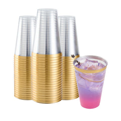 Chef 101 14 oz Clear Plastic Tumbler - with Gold Rim - 3 1/4