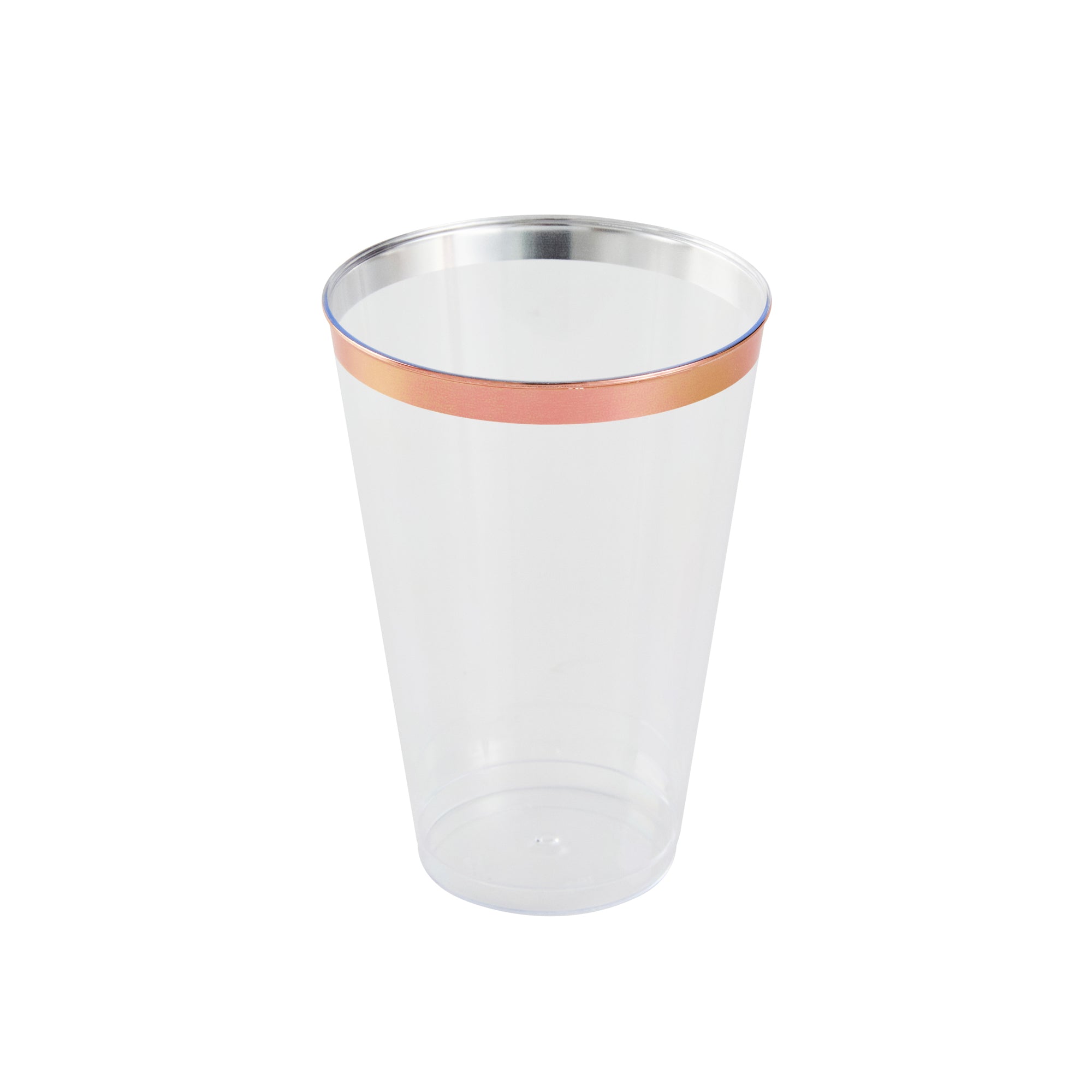 Chef 101 14 oz Clear Plastic Tumbler - with Rose Gold Rim - 3 1/4" x 3 1/4" x 4 3/4" - 20 count box