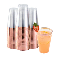 Chef 101 14 oz Clear Plastic Tumbler - with Rose Gold Rim - 3 1/4