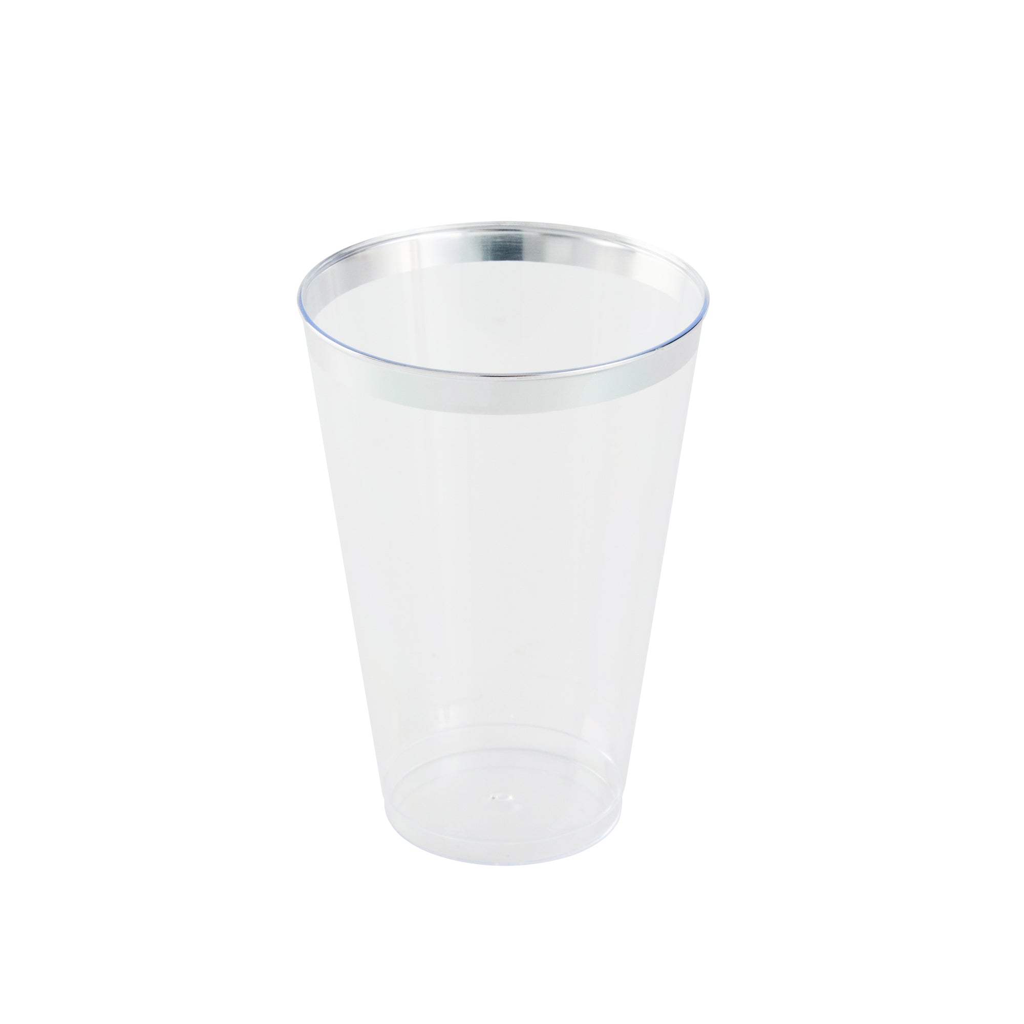Chef 101 14 oz Clear Plastic Tumbler - with Silver Rim - 3 1/4" x 3 1/4" x 4 3/4" - 500 count box