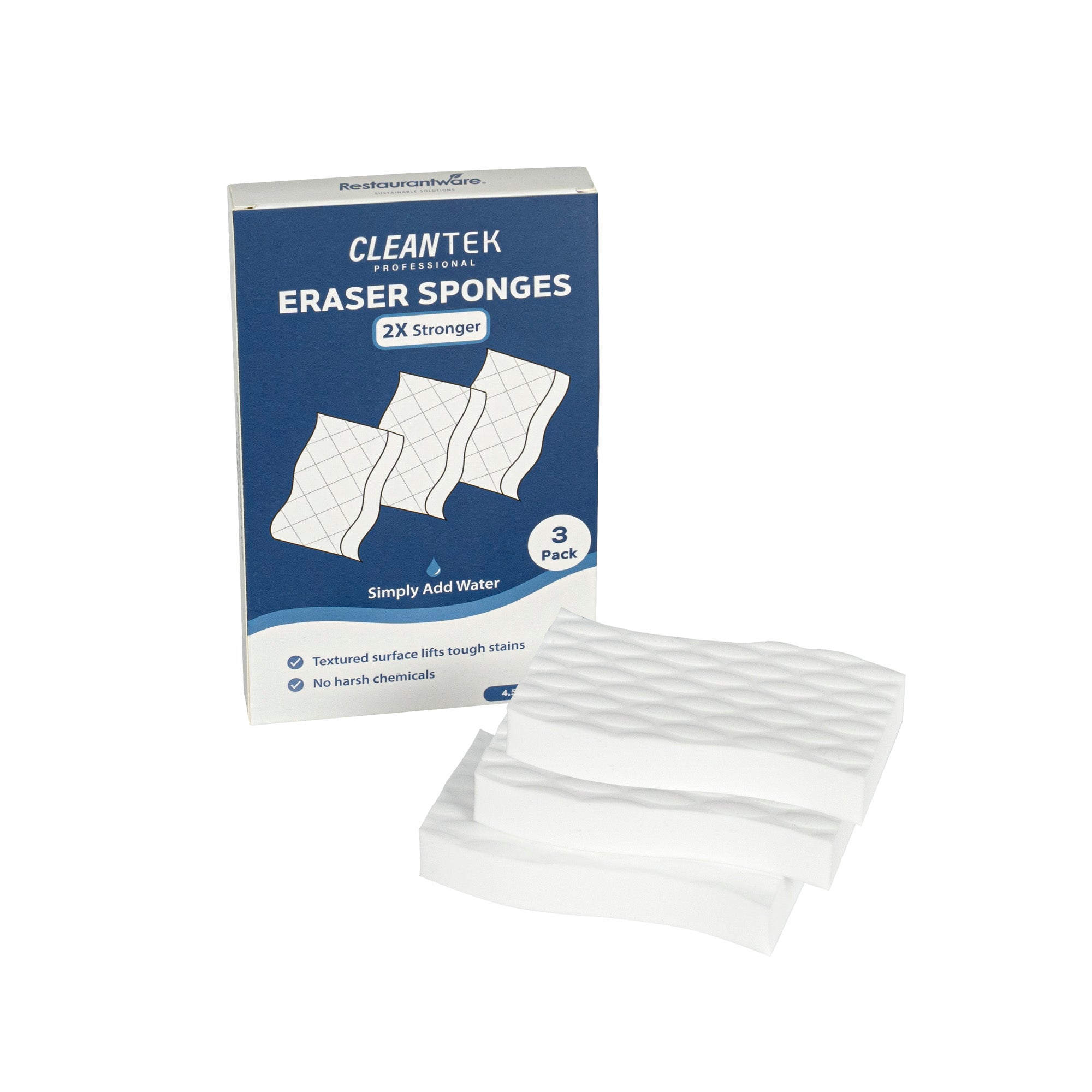 Clean Tek Professional Extra Power White Eraser Sponge - Textured - 4 1/2" x 2 1/2" x 3/4" - 60 count box