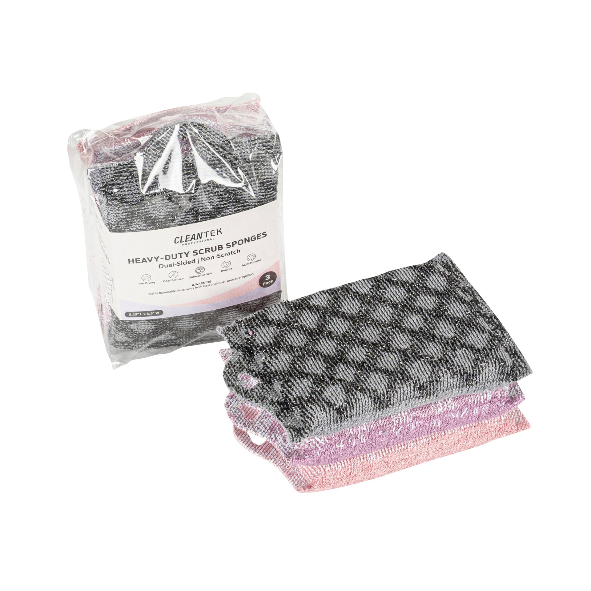 Clean Tek Professional Dual-Sided Multi-Purpose Assorted Scrub Sponge - Diamond Pattern, Non-Scratch - 5 1/4" x 3 1/2" x 3/4" - 60 count box