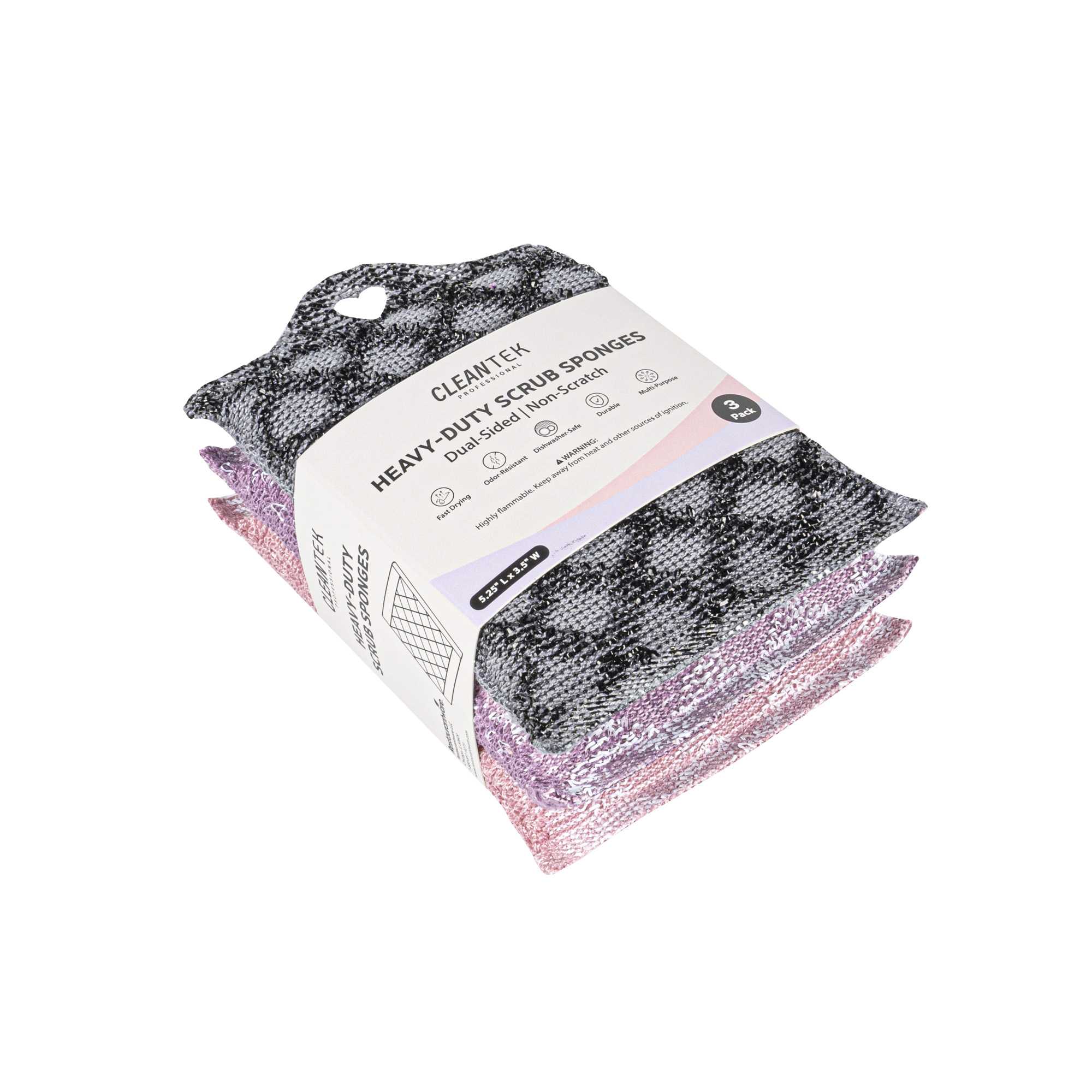 Clean Tek Professional Dual-Sided Multi-Purpose Assorted Scrub Sponge - Diamond Pattern, Non-Scratch - 5 1/4" x 3 1/2" x 3/4" - 3 count box