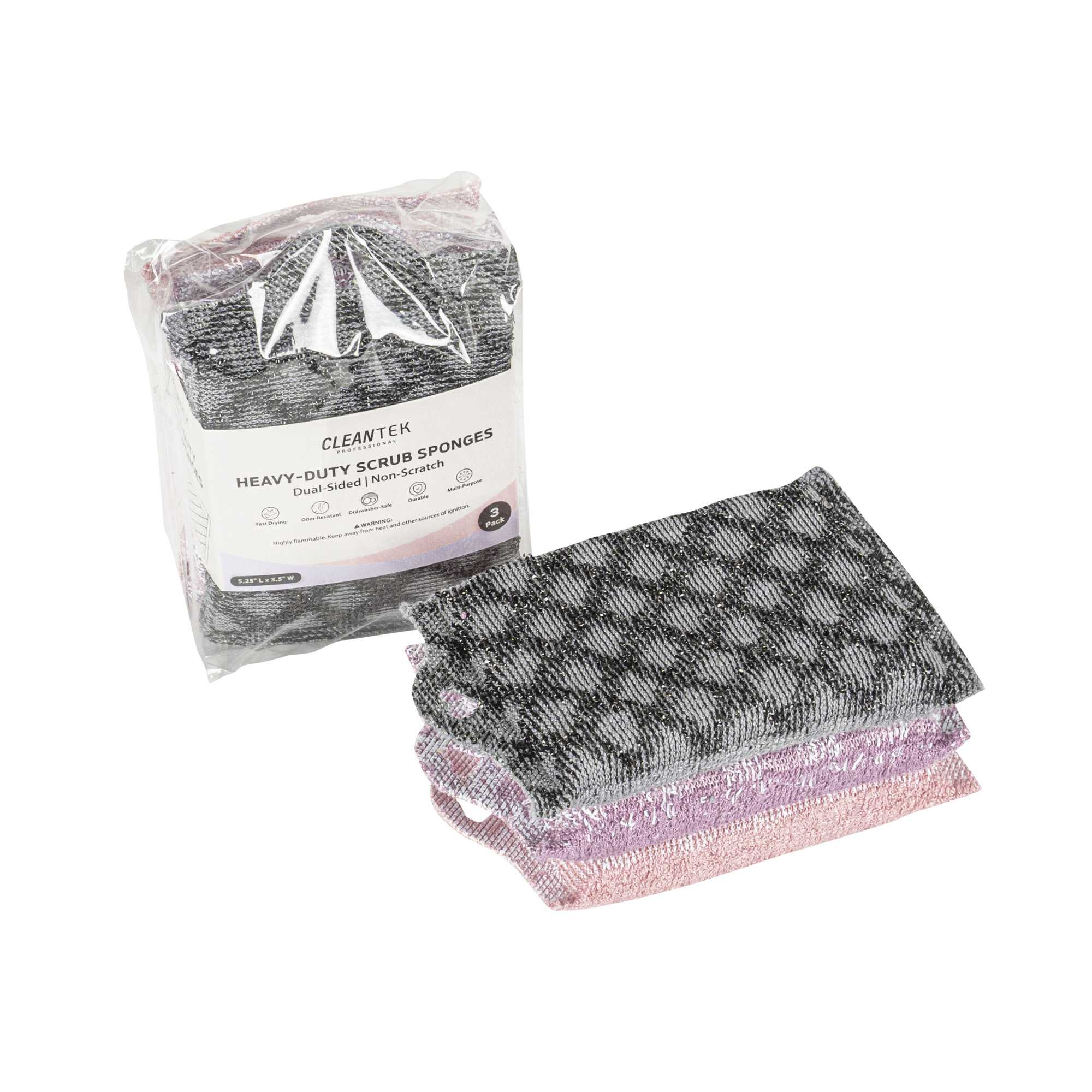 Clean Tek Professional Dual-Sided Multi-Purpose Assorted Scrub Sponge - Diamond Pattern, Non-Scratch - 5 1/4" x 3 1/2" x 3/4" - 3 count box