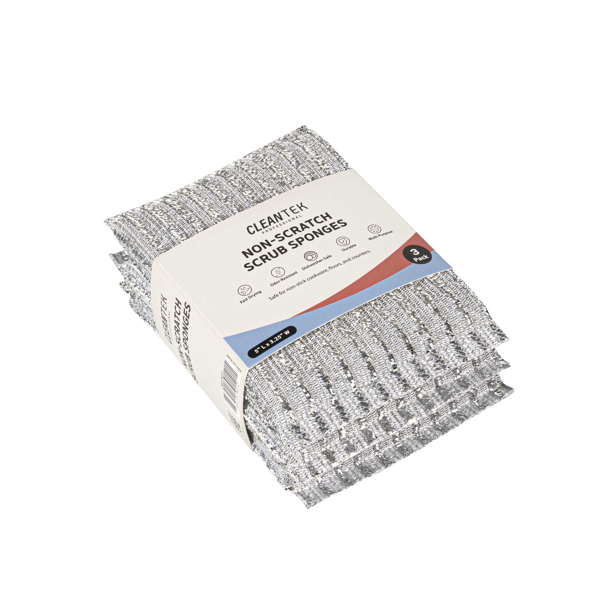 Clean Tek Professional Multi-Purpose Silver Scrub Sponge - Striped Texture, Non-Scratch - 5" x 3 1/4" x 1/2" - 60 count box