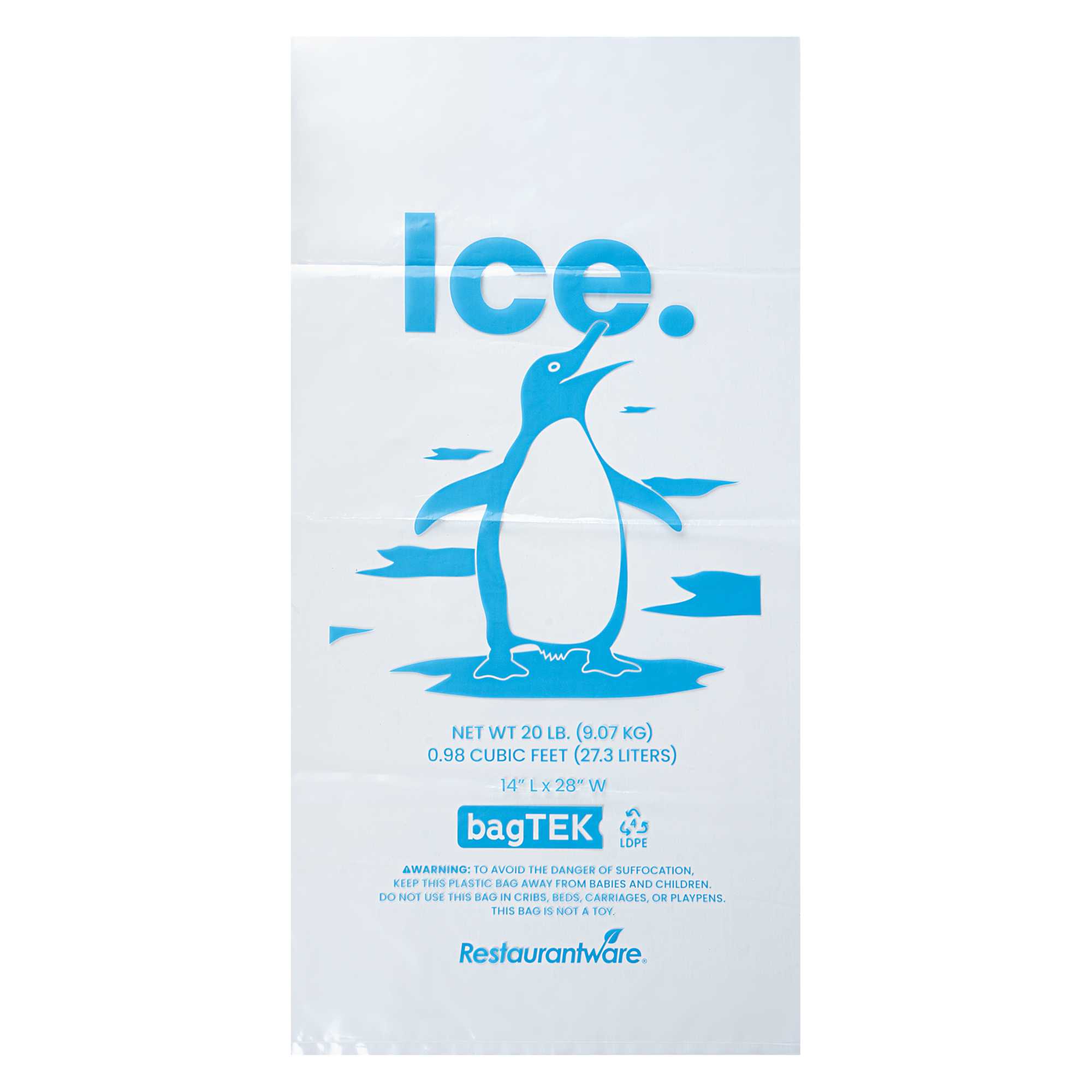 Bag Tek 20 Lb Clear Plastic Ice Bag - with Ice Print - 500 count box
