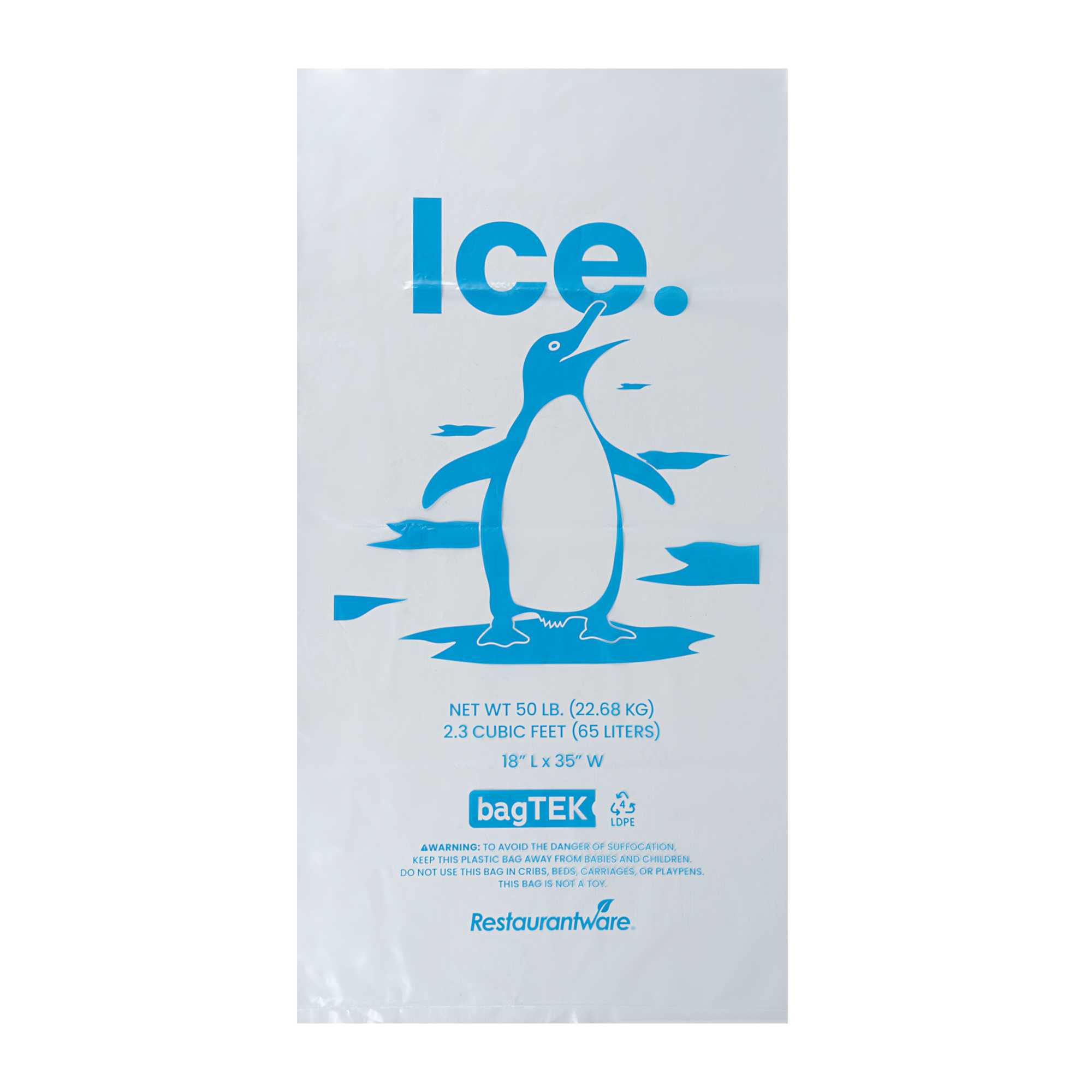 Bag Tek 50 Lb Clear Plastic Ice Bag - with Ice Print - 100 count box