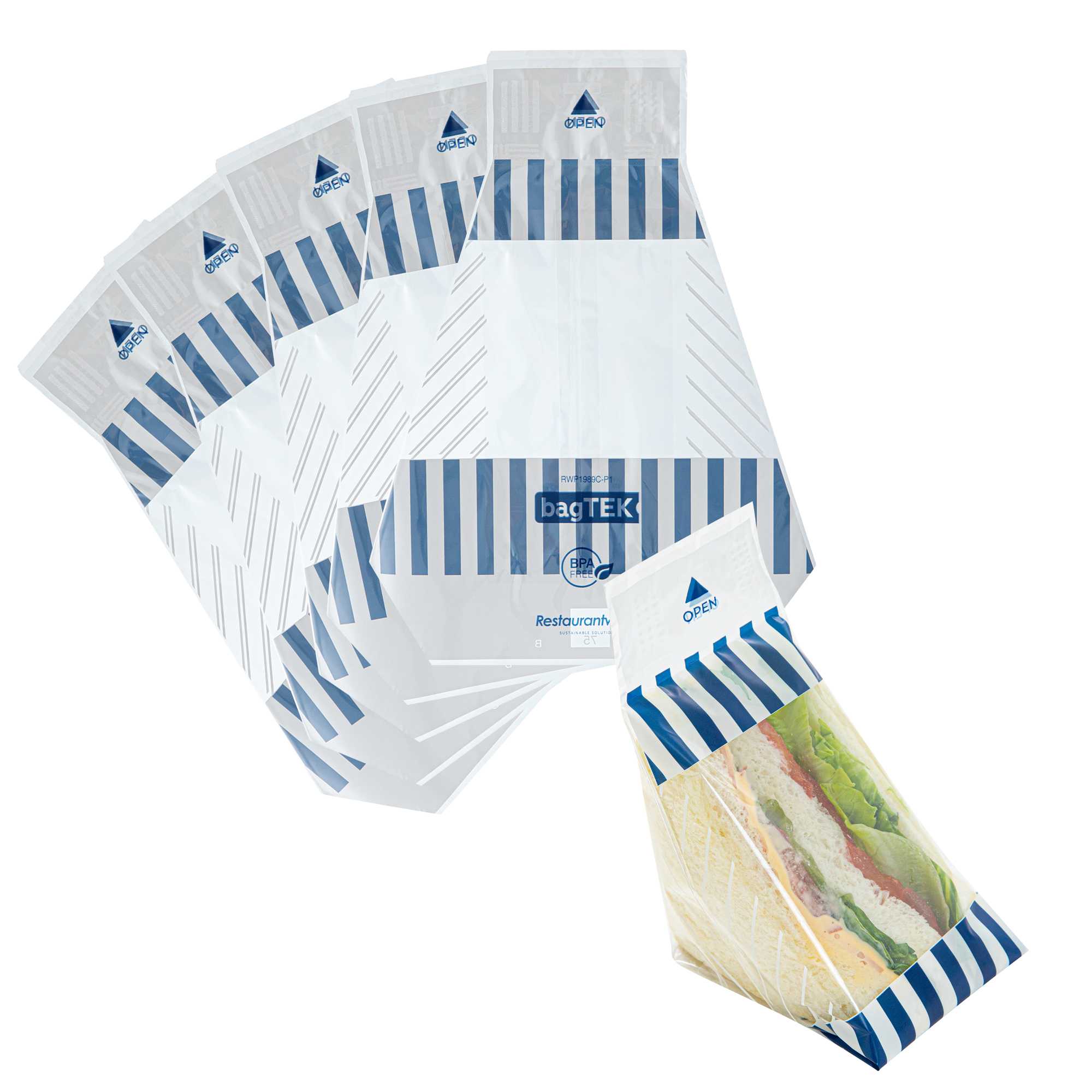 Bag Tek Triangle Striped Plastic Sandwich Bag - Easy To Tear - 7 1/2" x 3" x 7 1/2" - 200 count box