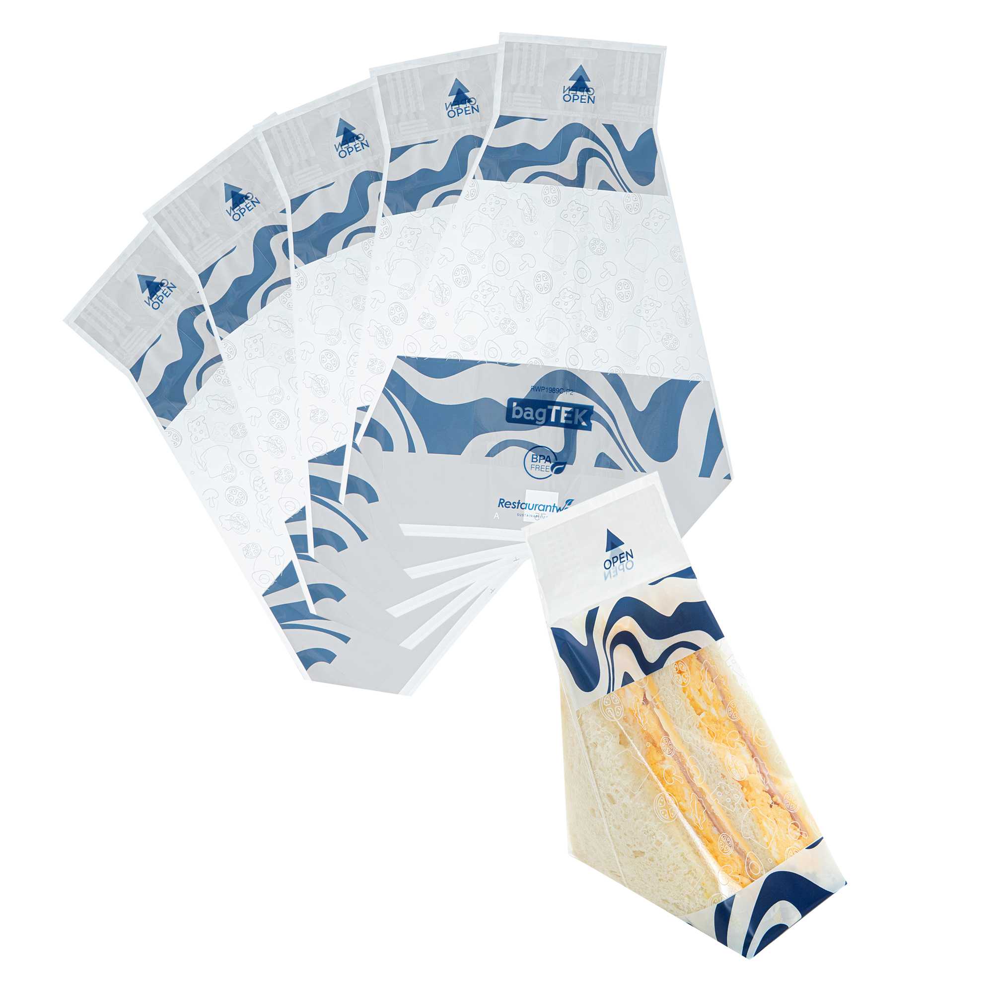 Bag Tek Triangle Waves and Ingredients Plastic Sandwich Bag - Easy To Tear - 7 1/2" x 3" x 7 1/2" - 200 count box