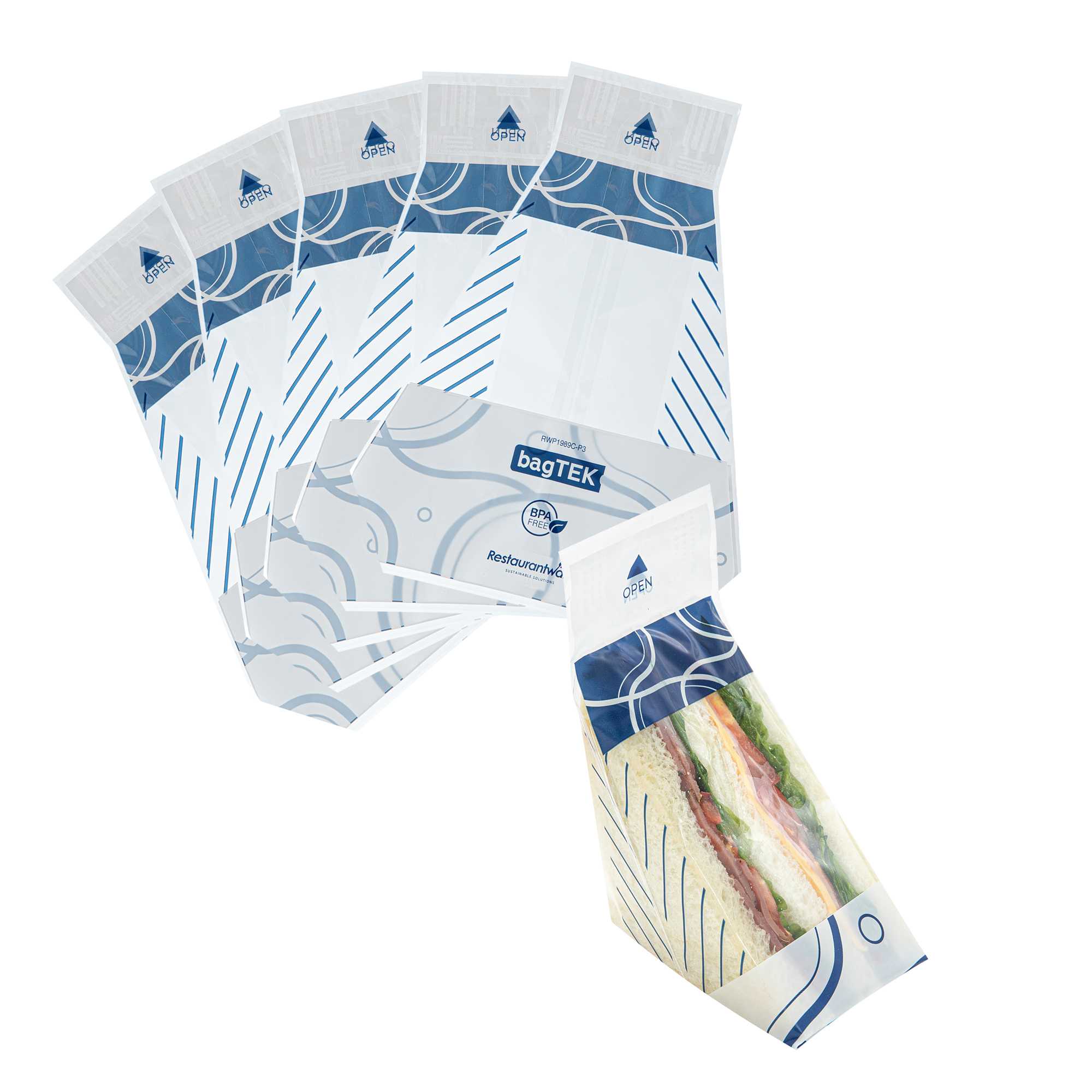 Bag Tek Triangle Abstract Lines and Striped Plastic Sandwich Bag - Easy To Tear - 7 1/2" x 3" x 7 1/2" - 200 count box