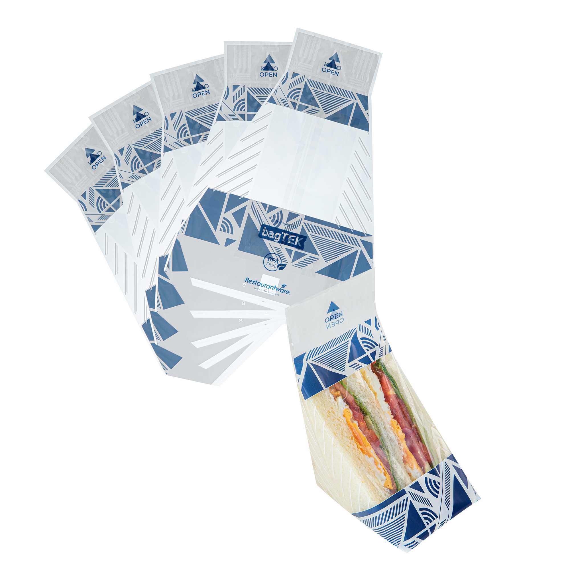 Bag Tek Triangle Geometric Shapes and Striped Plastic Sandwich Bag - Easy To Tear - 7 1/2" x 3" x 7 1/2" - 200 count box