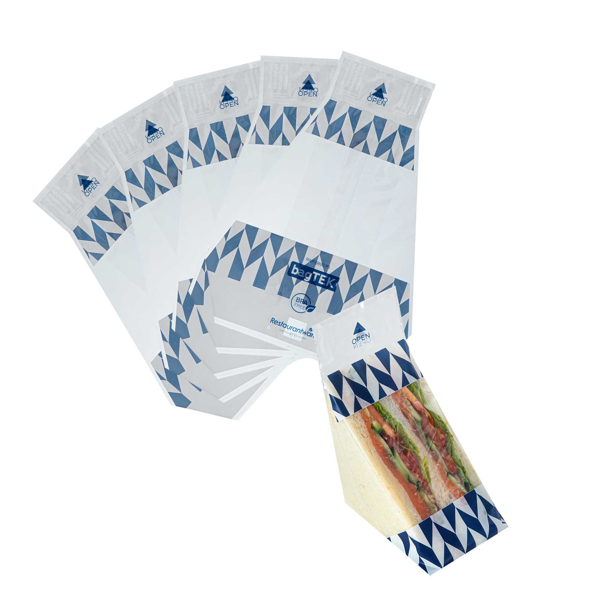 Bag Tek Triangle Chevron Plastic Sandwich Bag - Easy To Tear - 7 1/2" x 3" x 7 1/2" - 200 count box