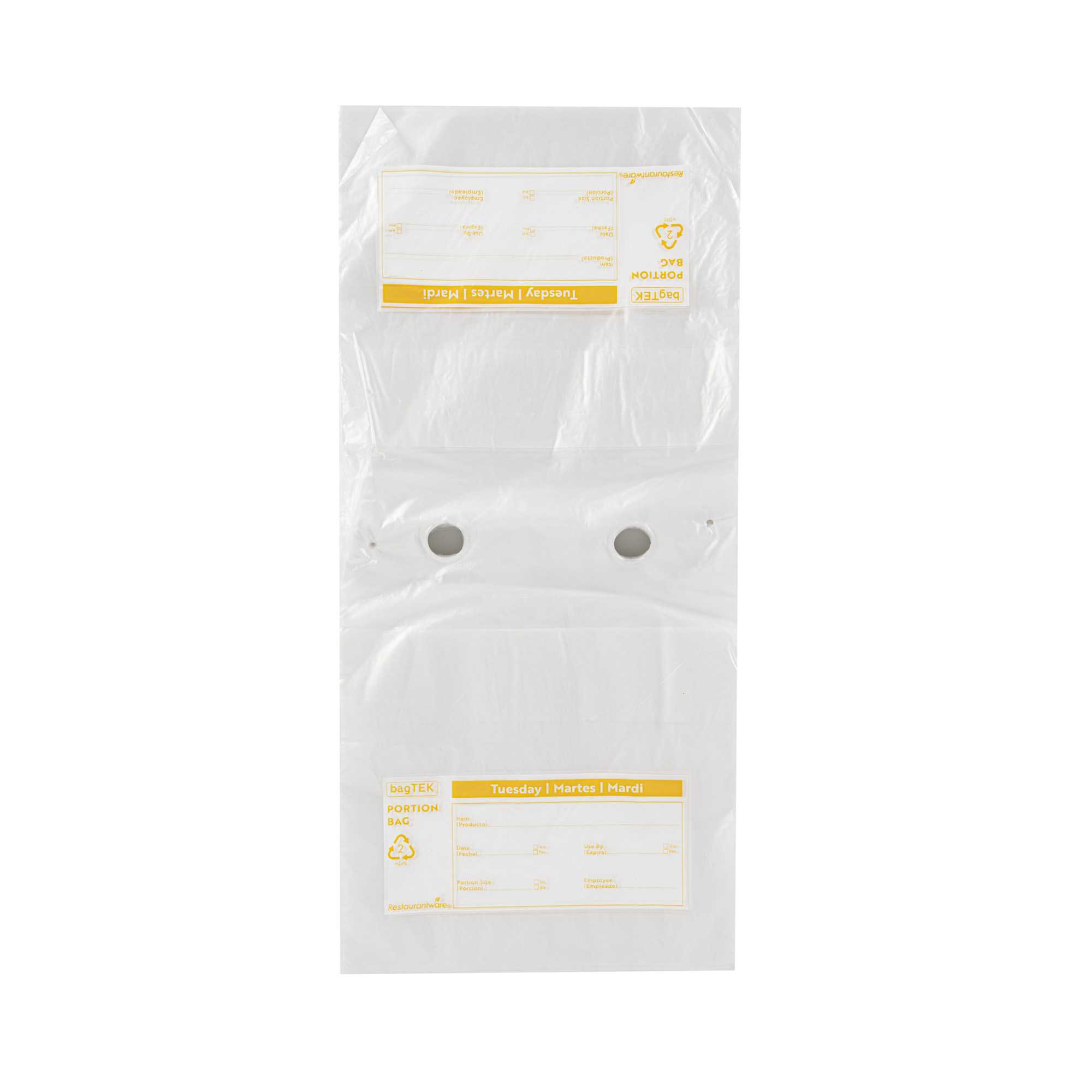 Bag Tek Clear and Yellow Plastic Day Of The Week Tuesday Portion Bag - Trilingual - 6 1/2" x 7" - 2000 count box