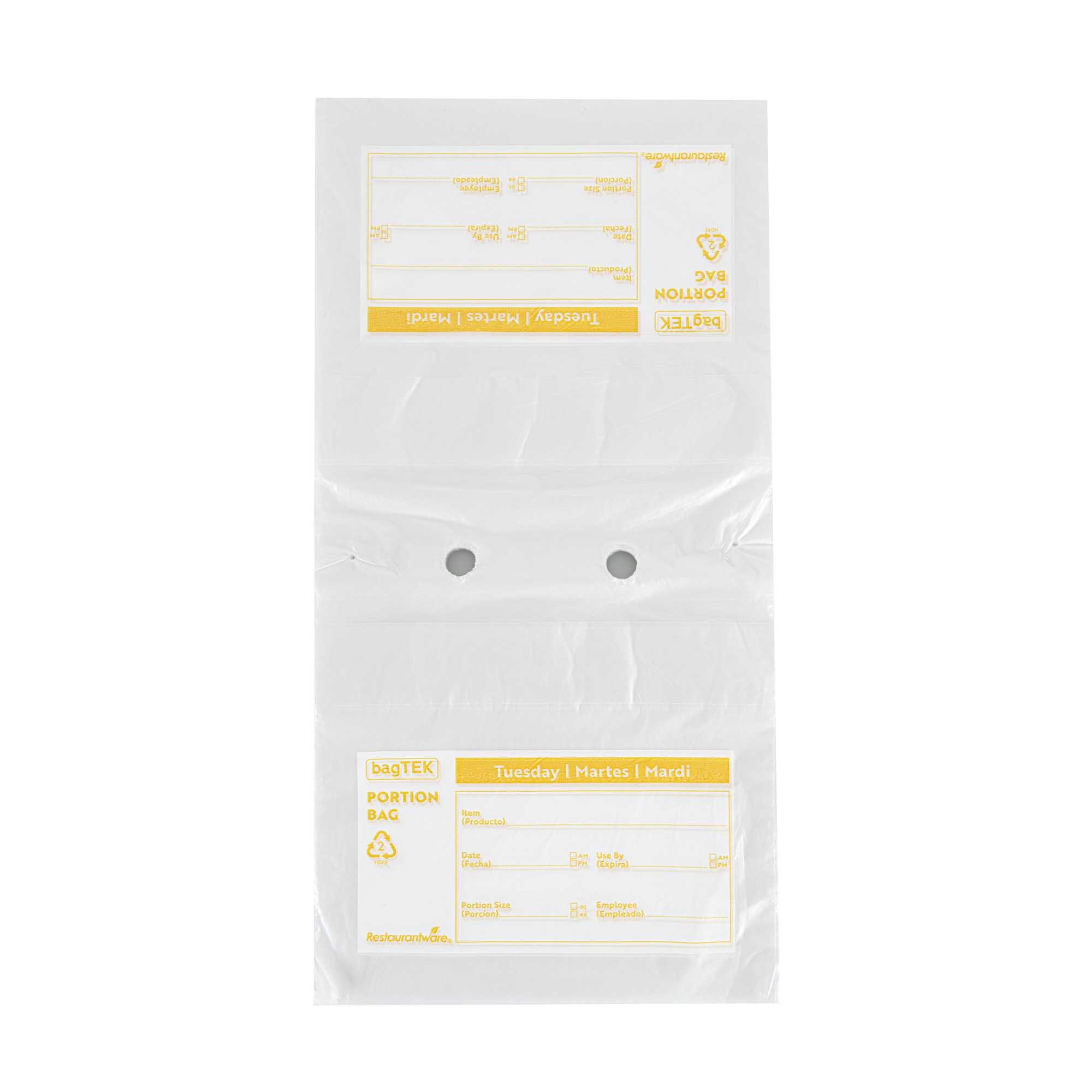 Bag Tek Clear and Yellow Plastic Day Of The Week Tuesday Portion Bag - Trilingual - 8 1/2" x 8 1/2" - 200 count box
