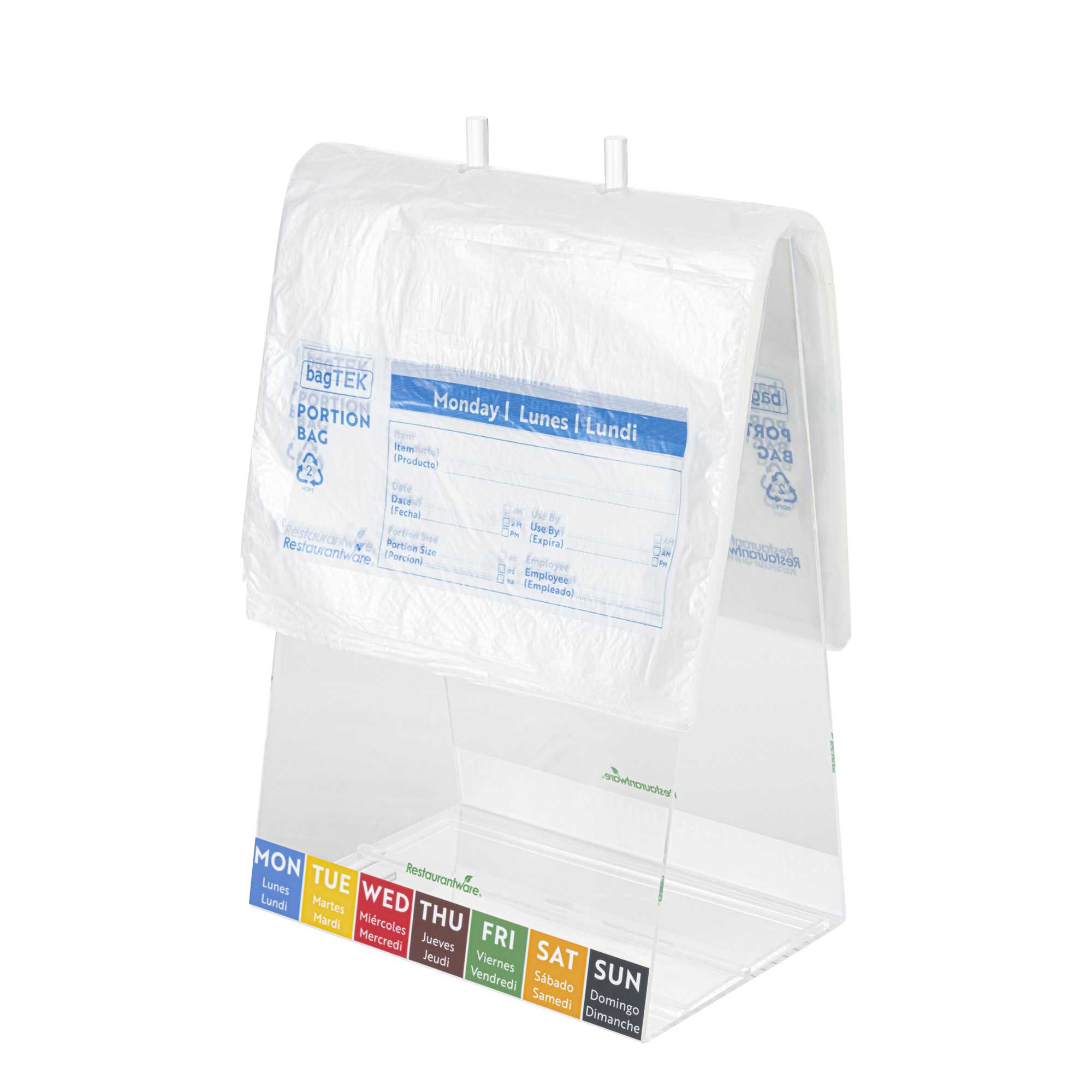 Bag Tek Clear and Blue Plastic Day Of The Week Monday Portion Bag - Trilingual - 10" x 8 1/2" - 2000 count box