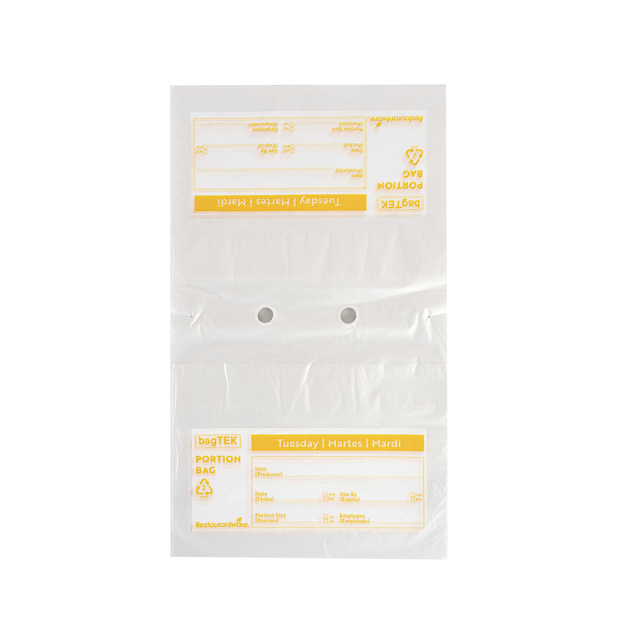 Bag Tek Clear and Yellow Plastic Day Of The Week Tuesday Portion Bag - Trilingual - 10" x 8 1/2" - 2000 count box