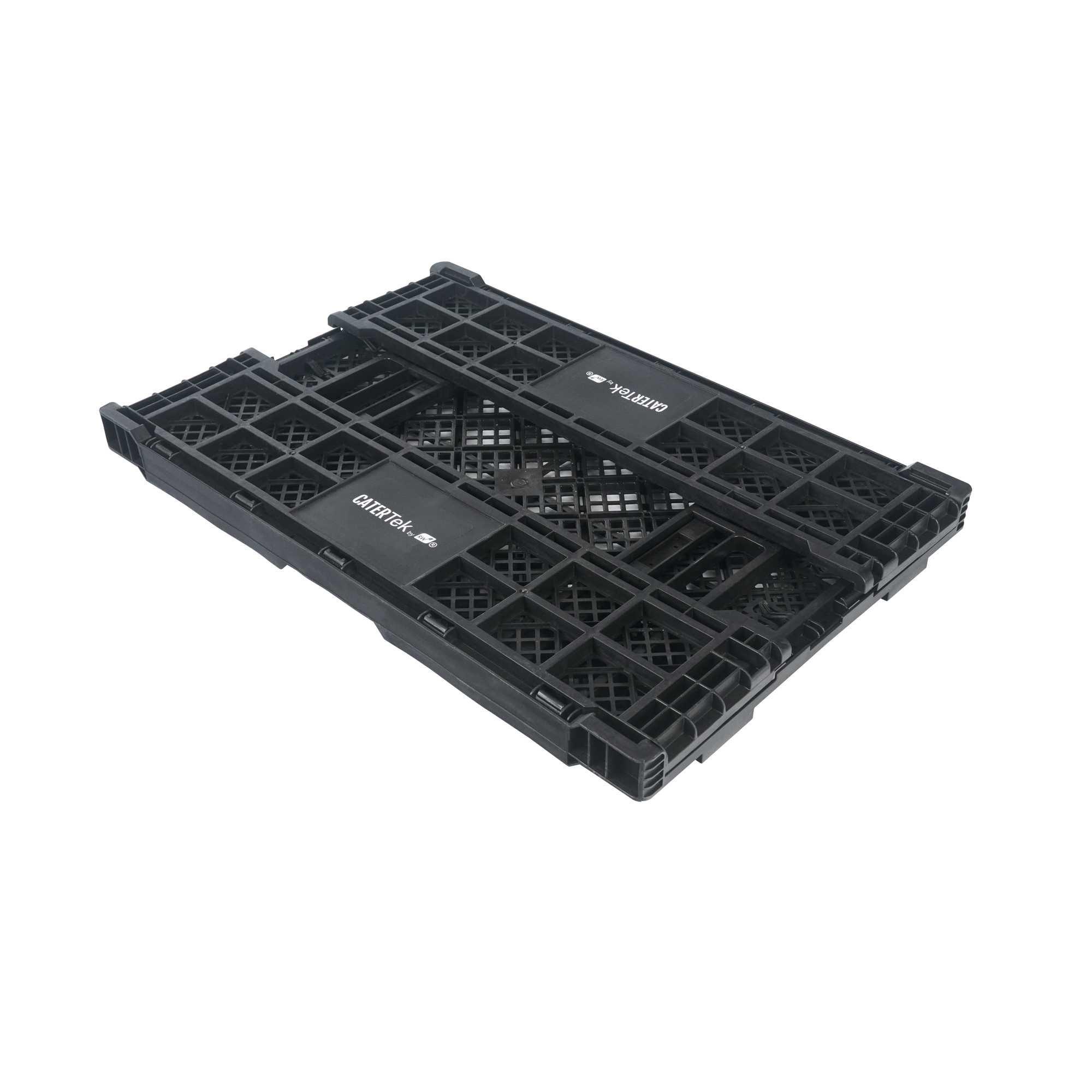 Cater Tek Rectangle Black Plastic Collapsible Crate - Vented, Stackable - 23 3/4" x 15 3/4" x 6 3/4" - 10 count box