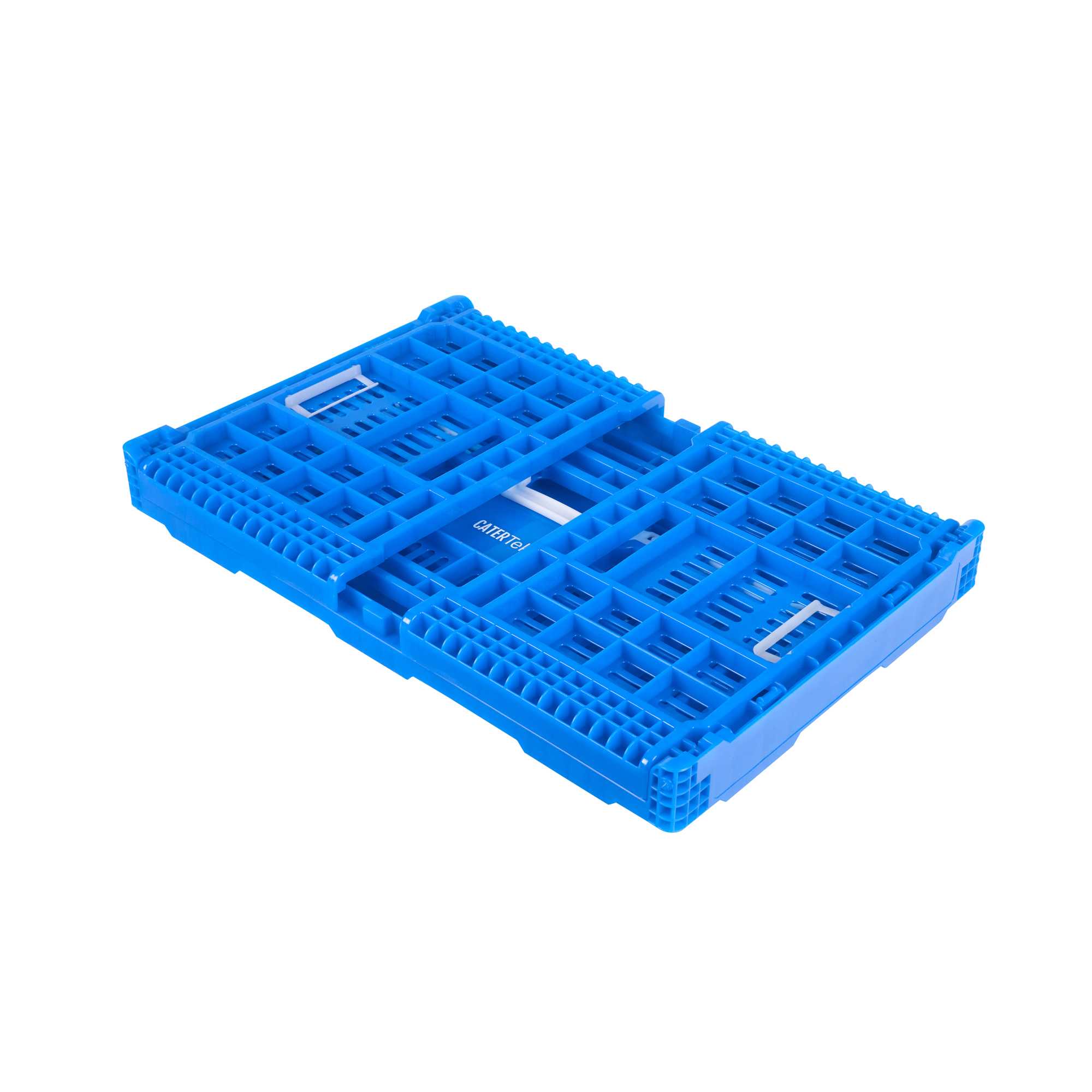 Cater Tek Rectangle Blue Plastic Collapsible Crate - Vented, Stackable - 23 3/4" x 15 3/4" x 11 3/4" - 10 count box