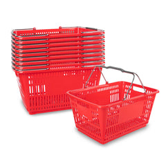 Shop Tek Red Plastic Grocery Market Shopping Basket - with Steel Handles - 19 1/4