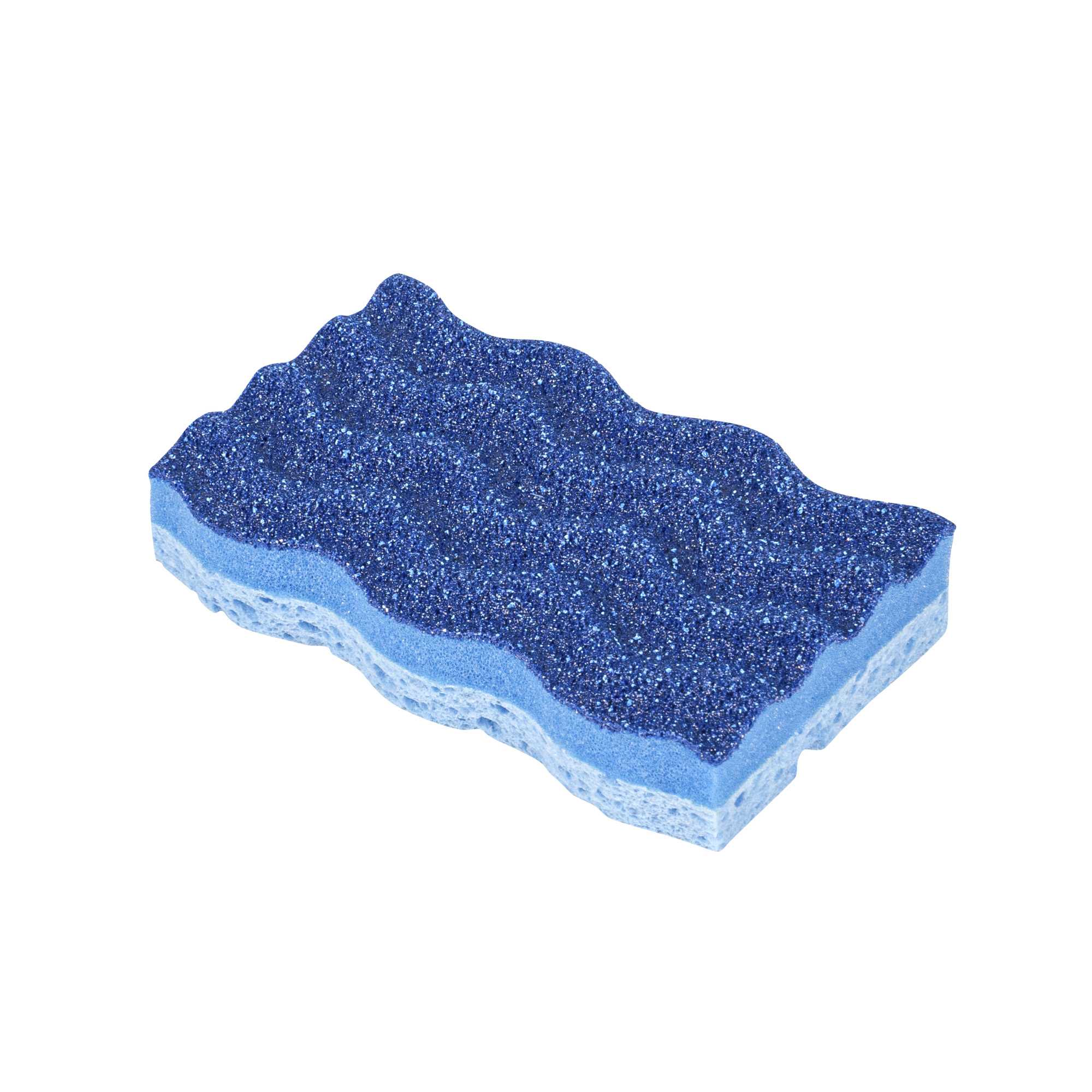 Clean Tek Professional Light-Duty Light and Dark Blue Cellulose Scouring Sponge - Grooved - 4 1/2" x 2 1/2" x 1" - 3 count box