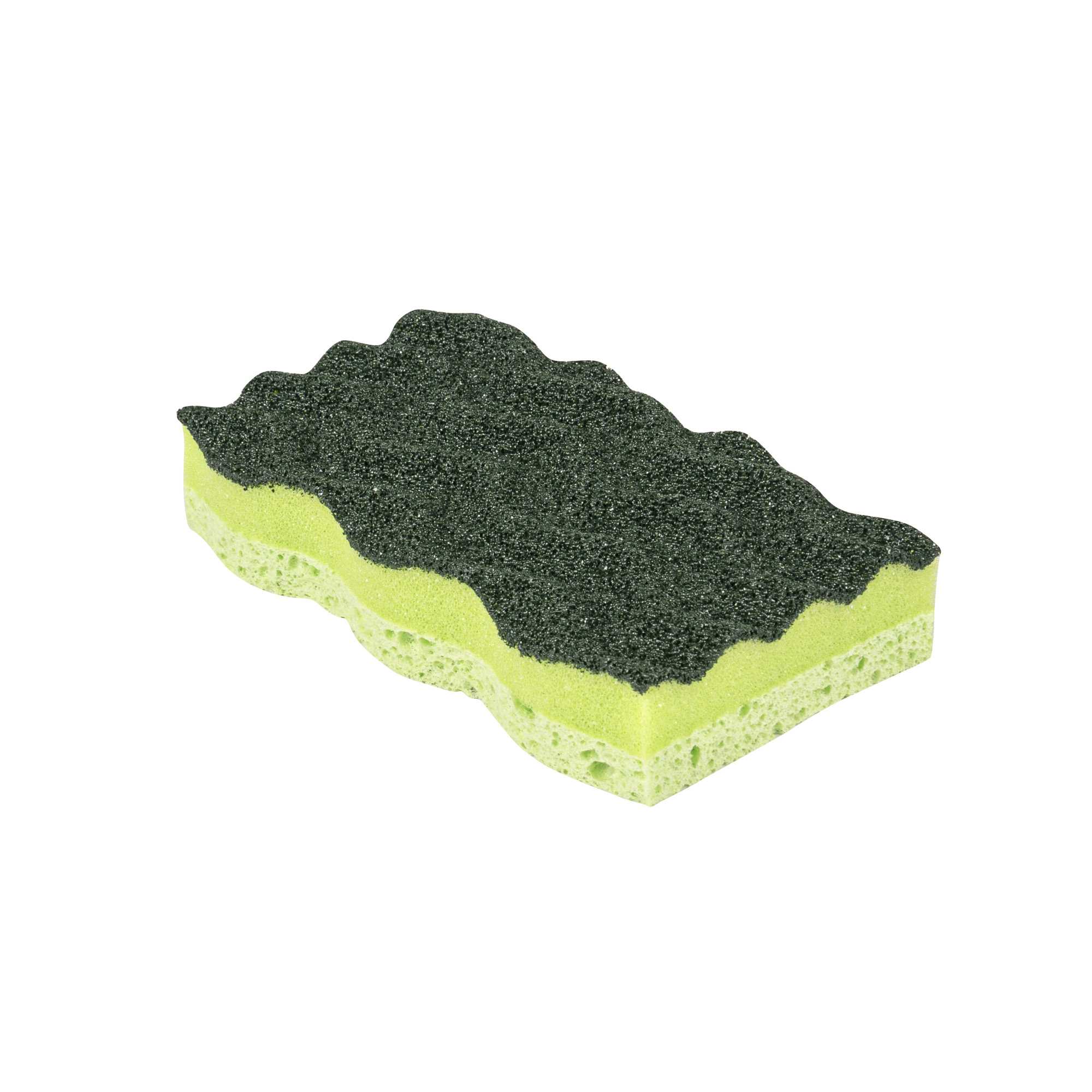 Clean Tek Professional Heavy-Duty Light and Dark Green Cellulose Scouring Sponge - Grooved - 4 1/2" x 2 1/2" x 1" - 3 count box