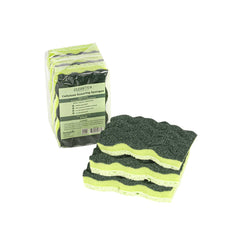 Clean Tek Professional Heavy-Duty Light and Dark Green Cellulose Scouring Sponge - Grooved - 4 1/2