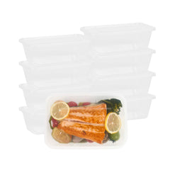 SustainaLite 25 oz Rectangle Clear Plastic Food Container - with Lid, Microwavable - 5 3/4