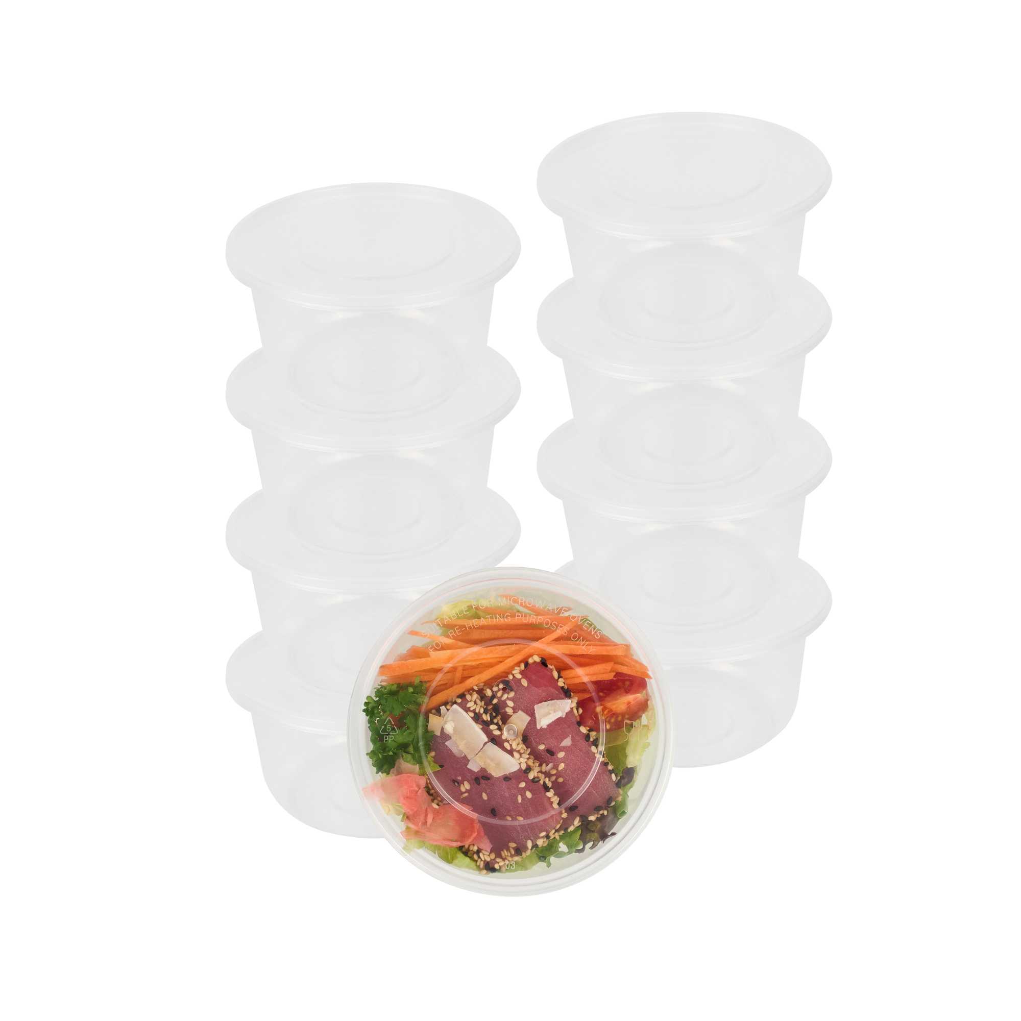 SustainaLite 15 oz Round Clear Plastic Food Container - with Lid, Microwavable - 2 3/4" x 2 3/4" x 2 1/2" - 50 count box