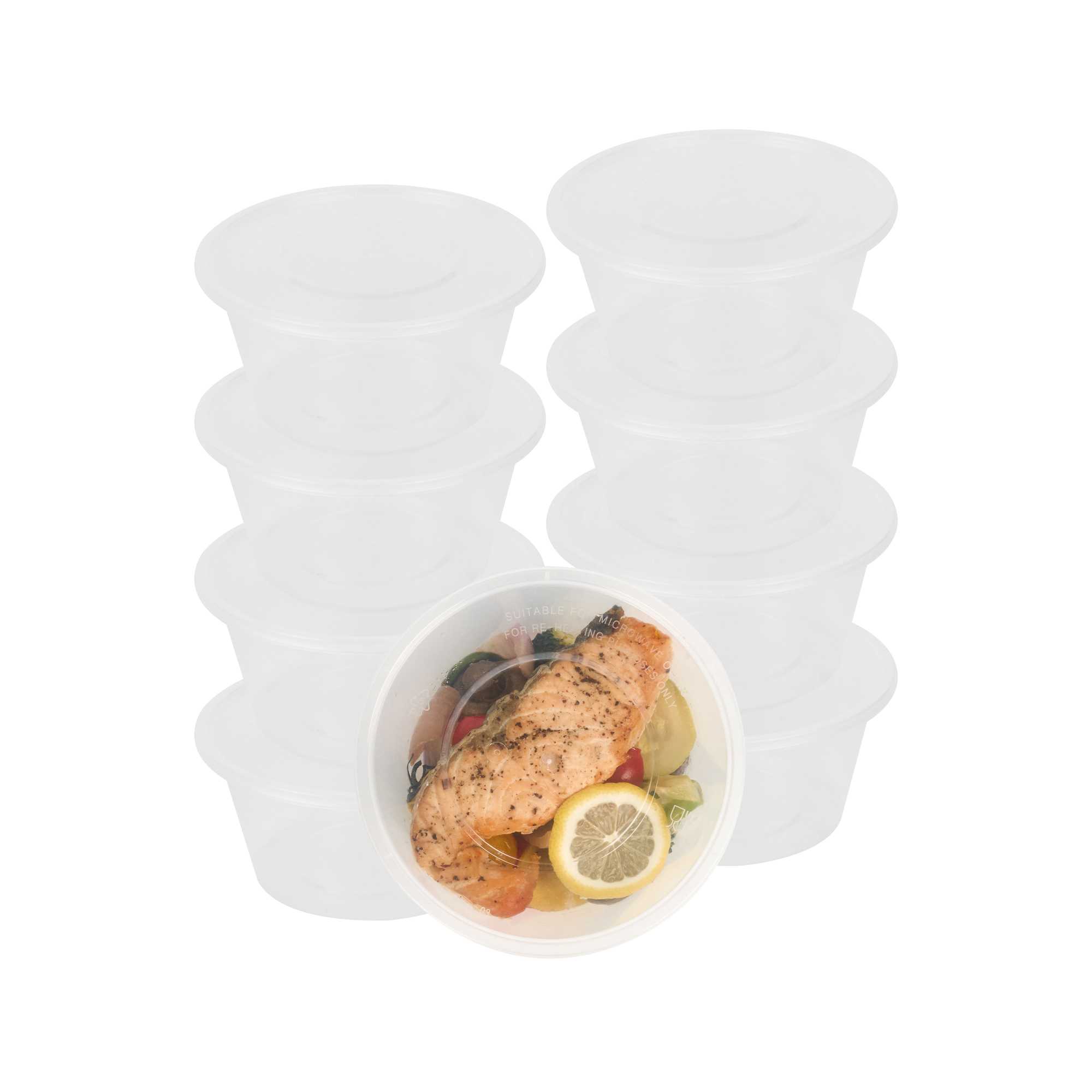 SustainaLite 27 oz Round Clear Plastic Food Container - with Lid, Microwavable - 4 1/4" x 4 1/4" x 3" - 50 count box