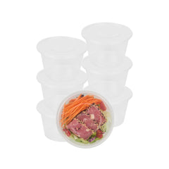 SustainaLite 34 oz Round Clear Plastic Food Container - with Lid, Microwavable - 4 1/4