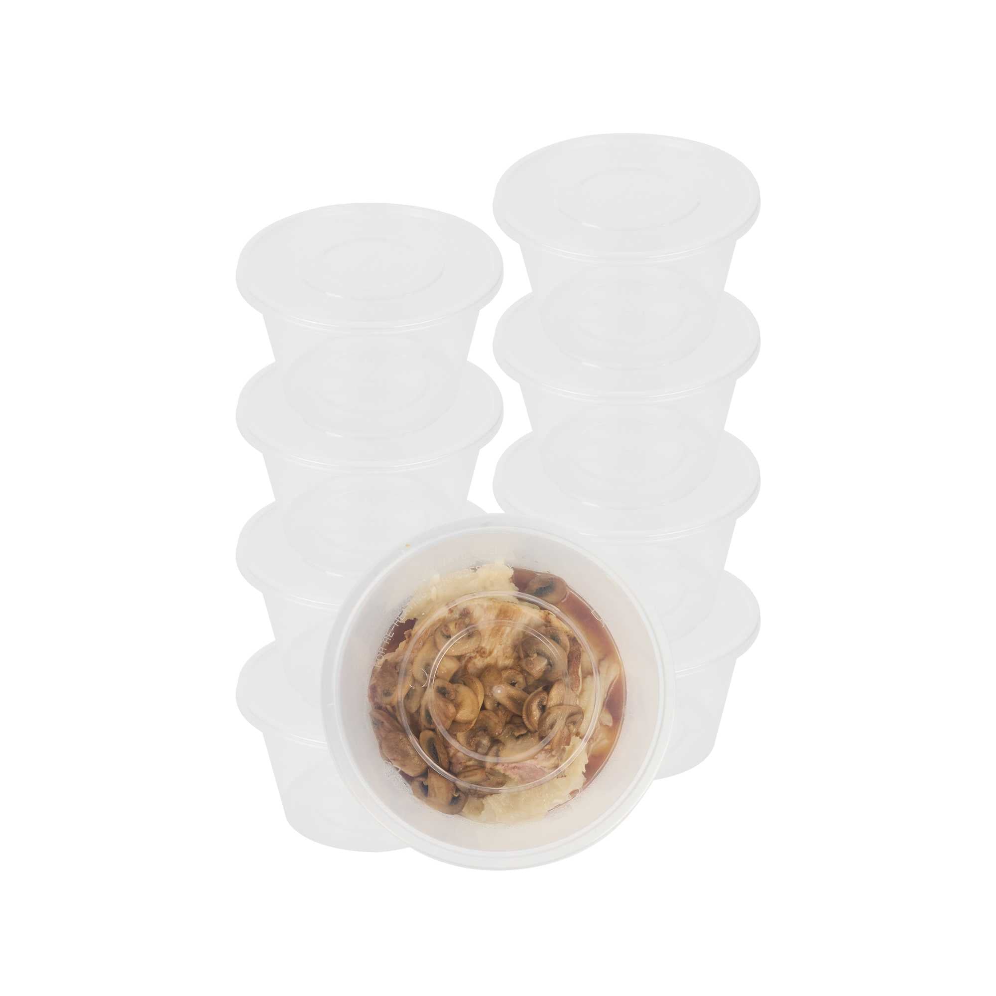 SustainaLite 51 oz Round Clear Plastic Food Container - with Lid, Microwavable - 4 3/4" x 4 3/4" x 4" - 50 count box