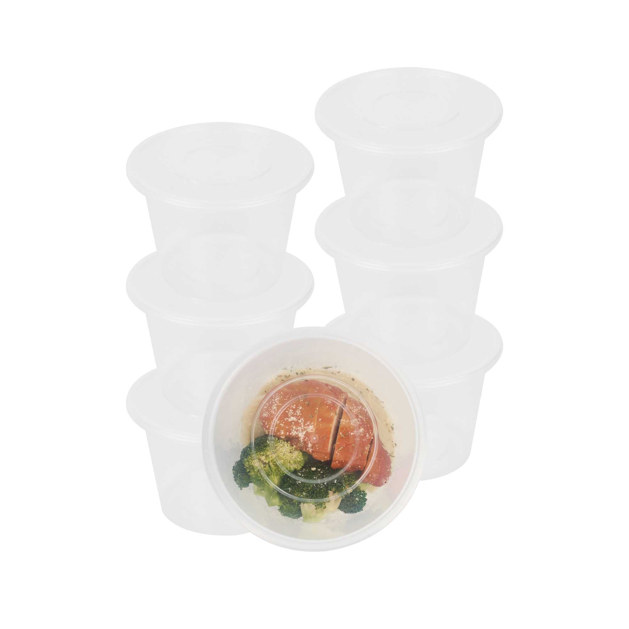 SustainaLite 59 oz Round Clear Plastic Food Container - with Lid, Microwavable - 4 3/4" x 4 3/4" x 4 3/4" - 50 count box