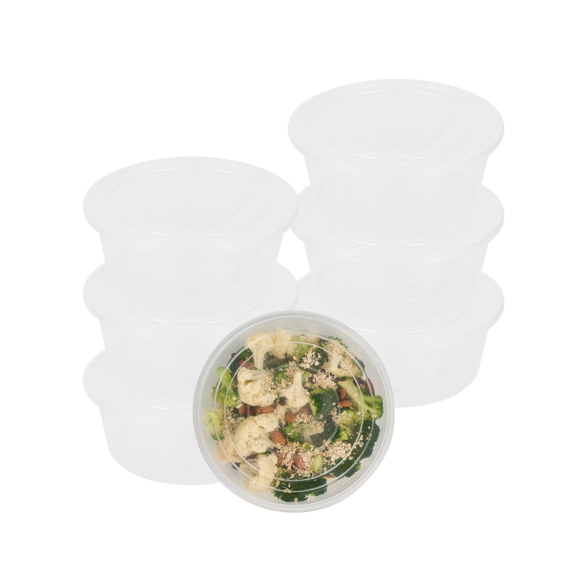 SustainaLite 101 oz Round Clear Plastic Food Container - with Lid, Microwavable - 7 3/4" x 7 3/4" x 3 3/4" - 90 count box
