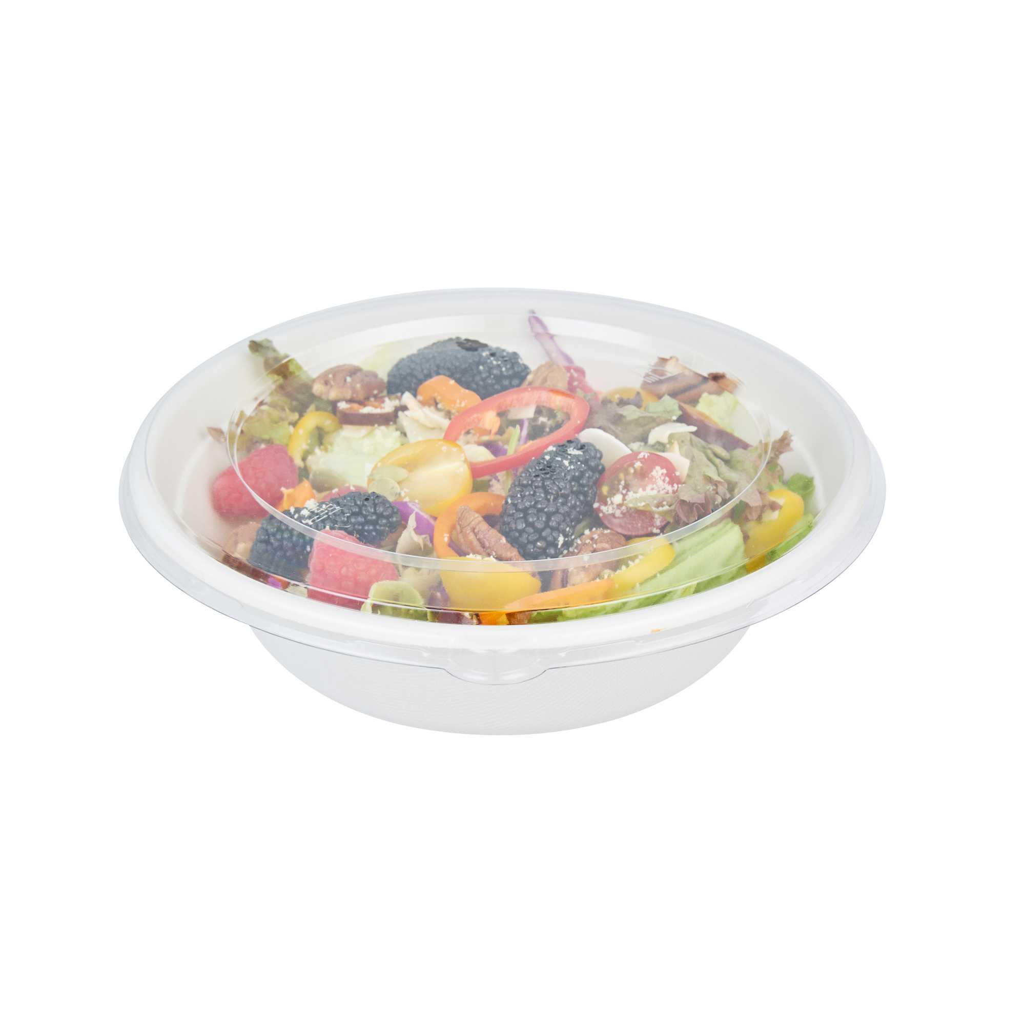 Pulp Safe Round Clear PET Plastic Flat Lid - Fits 32 oz Bagasse Bowl - 100 count box