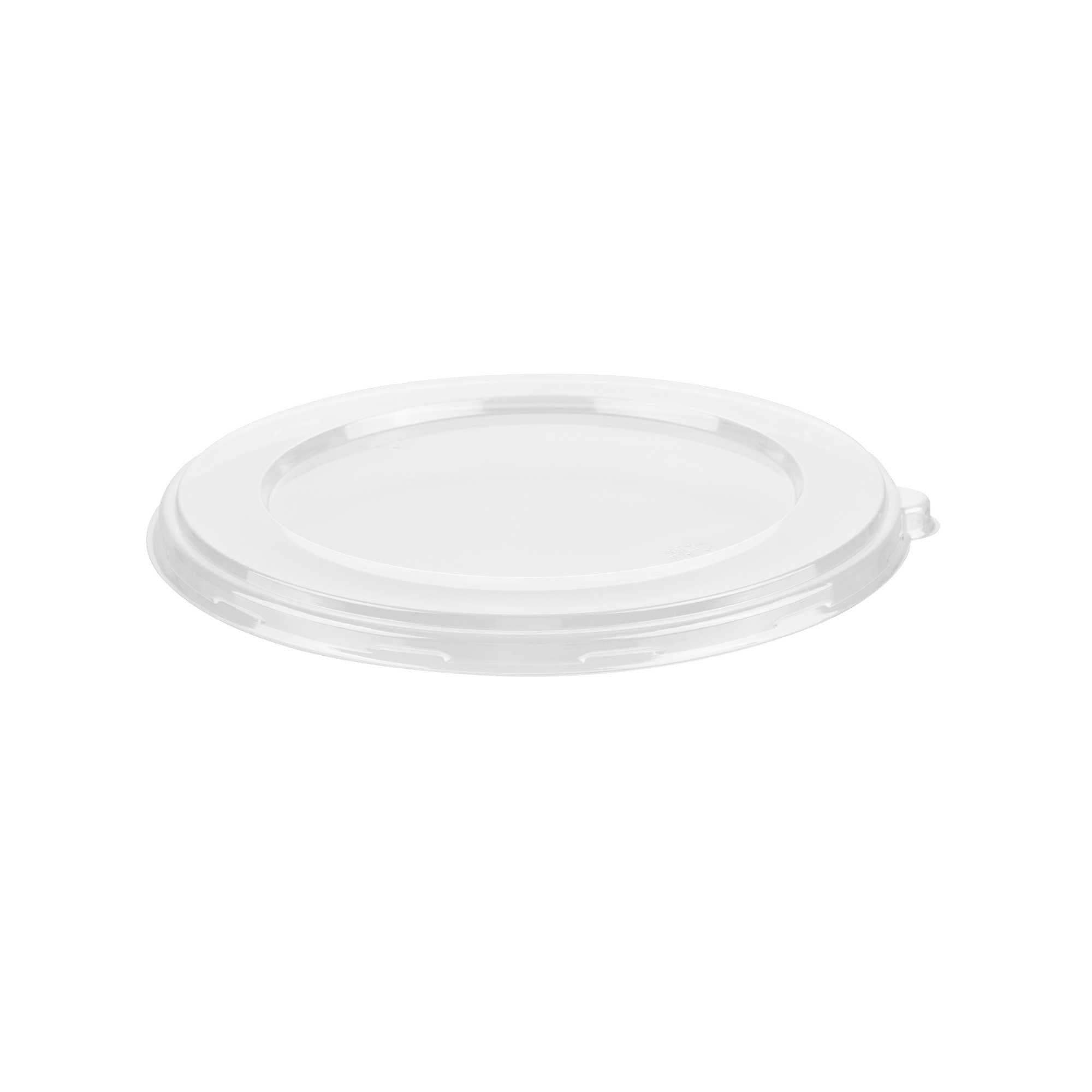 Pulp Safe Round Clear PET Plastic Flat Lid - Fits 32 oz Bagasse Bowl - 100 count box