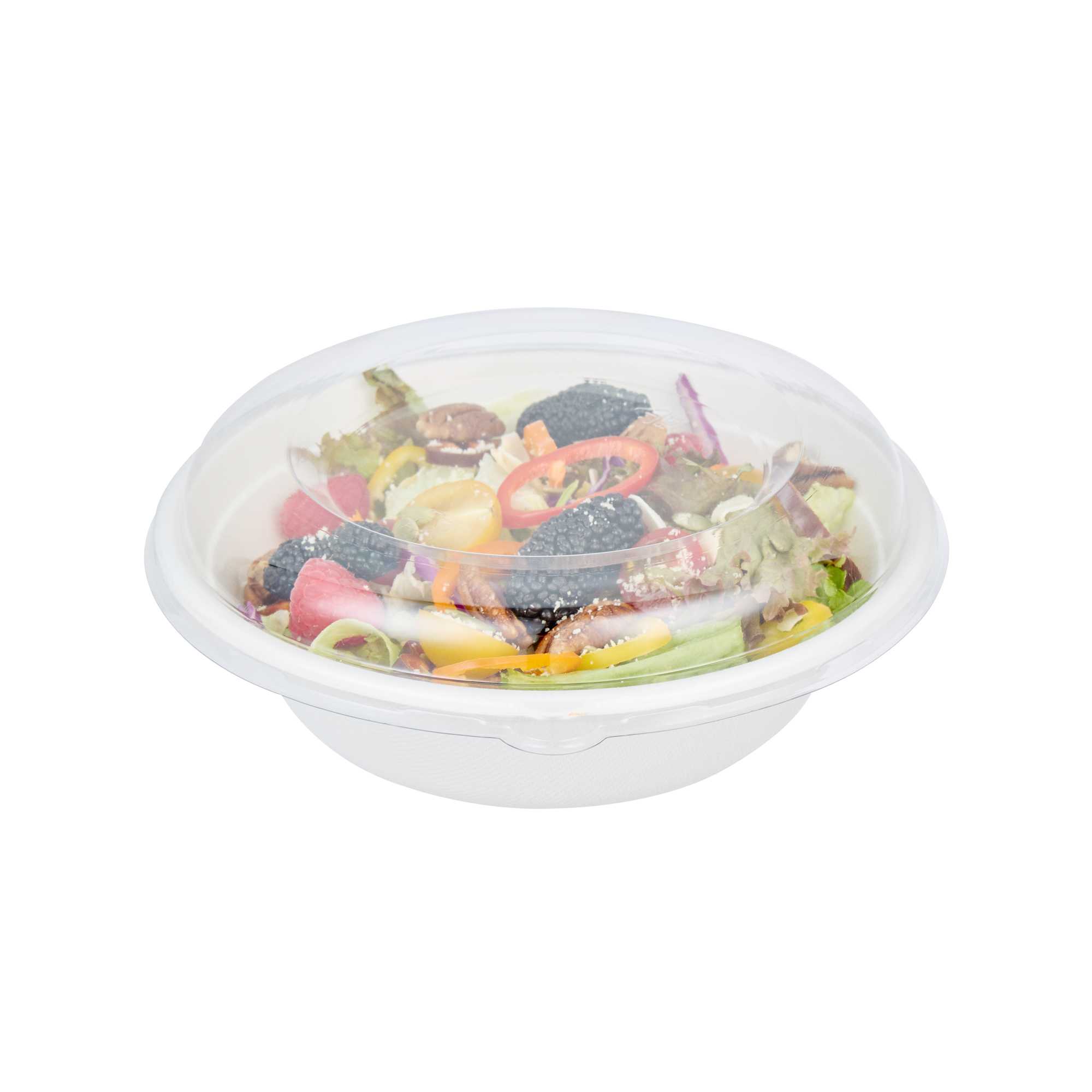 Pulp Safe Round Clear PET Plastic Dome Lid - Fits 32 oz Bagasse Bowl - 100 count box