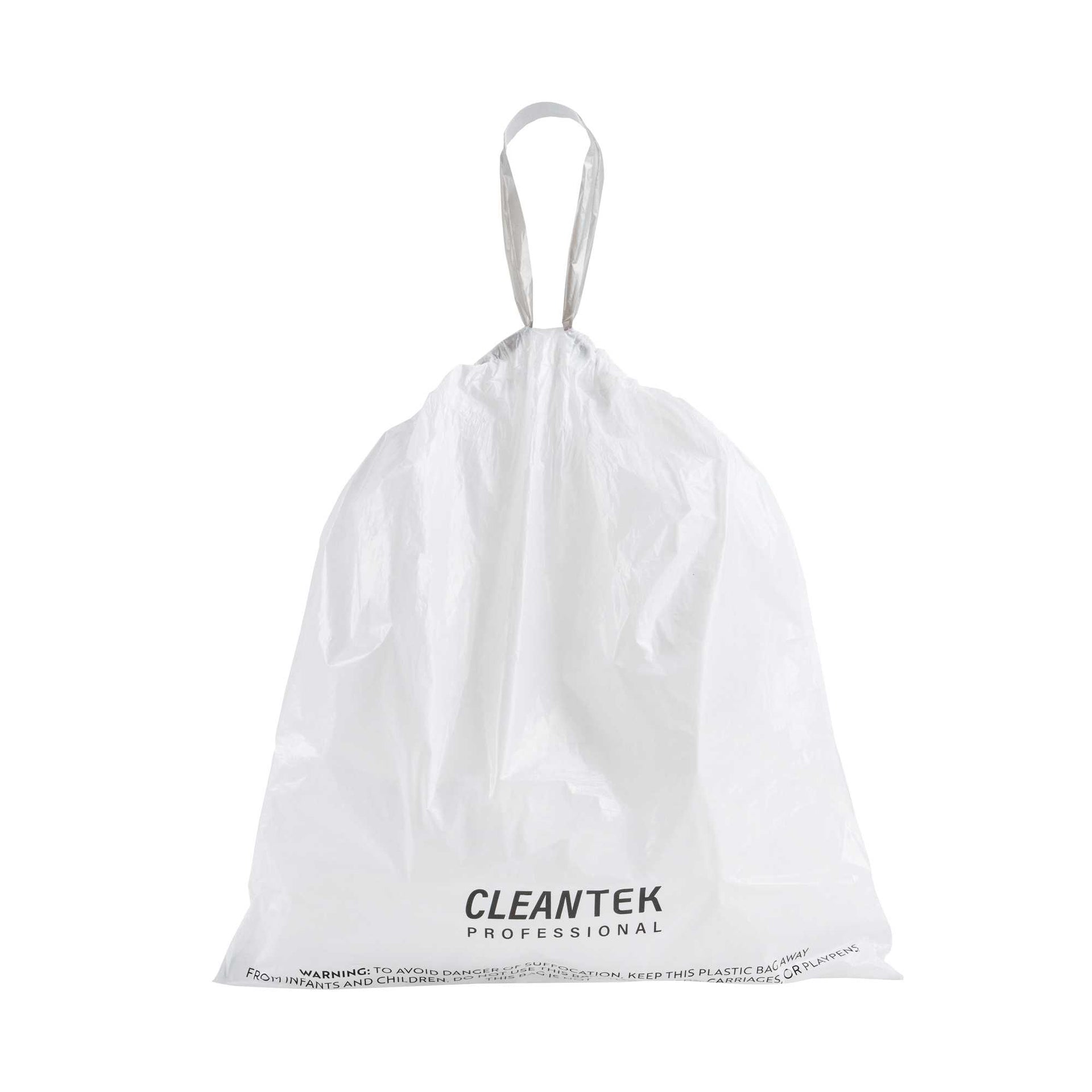 Clean Tek Professional 8 gal White Plastic Trash Can Liner - Medium Density, Drawstring Closure - 22" x 22" - 200 count box