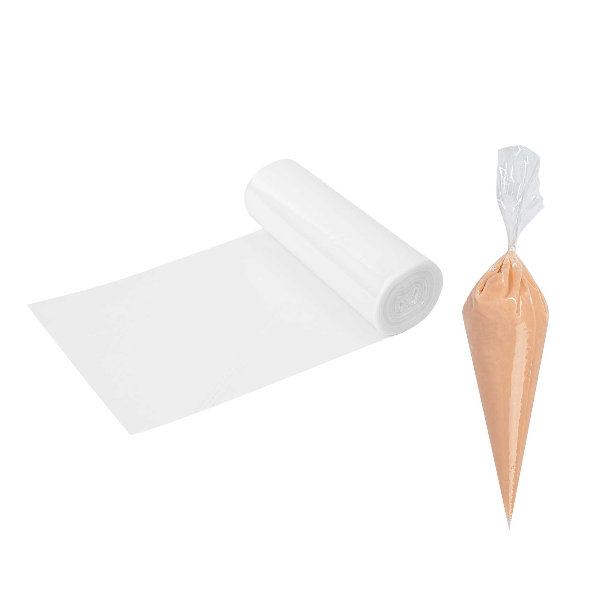 Pastry Tek Clear Plastic Disposable Pastry Piping Bag - 100 Bags / Roll, Angled Edge - 14" - 1 count box