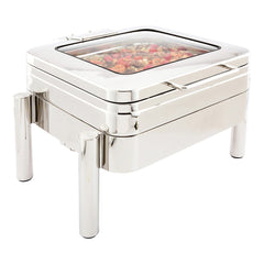 Met Lux 6 qt Rectangle Stainless Steel Half Size Chafer Body - Induction Ready, with Glass Viewing Window - 1 count box