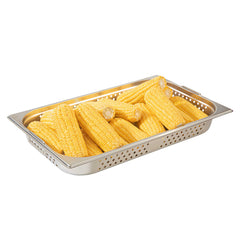 Met Lux Rectangle Stainless Steel Full Size Steam Table Pan 2.5 Inch Deep - Perforated, Anti Jam, Collapsible Handles - 6 count box