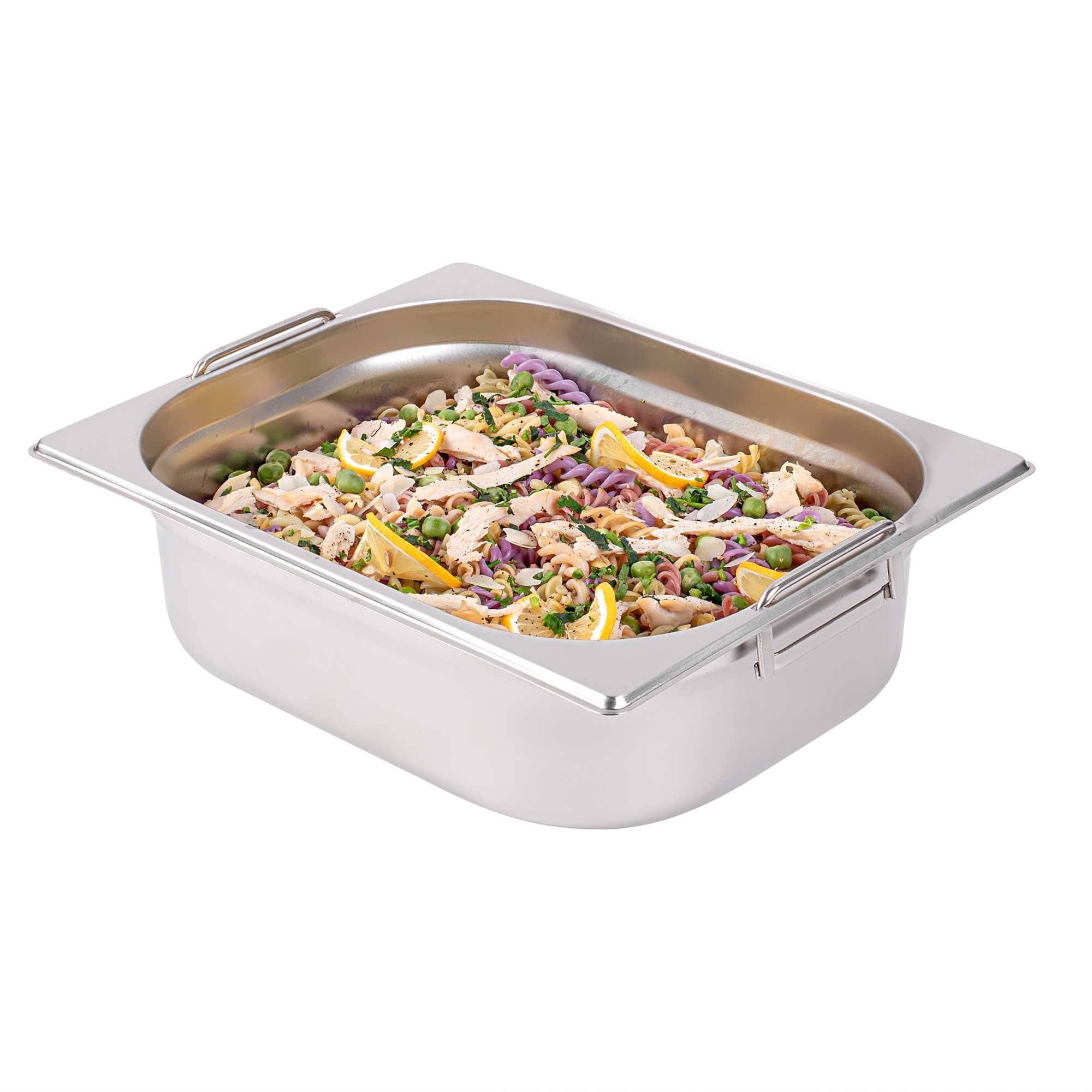 Met Lux Rectangle Stainless Steel 1/2 Size Steam Table Pan 4 Inch Deep - Anti Jam, Collapsible Handles - 1 count box