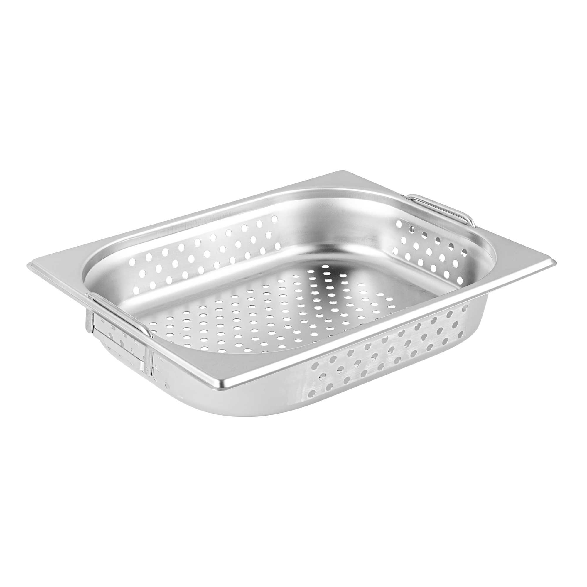 Met Lux Rectangle Stainless Steel 1/2 Size Steam Table Pan 2.5 Inch Deep - Perforated, Anti Jam, Collapsible Handles - 1 count box