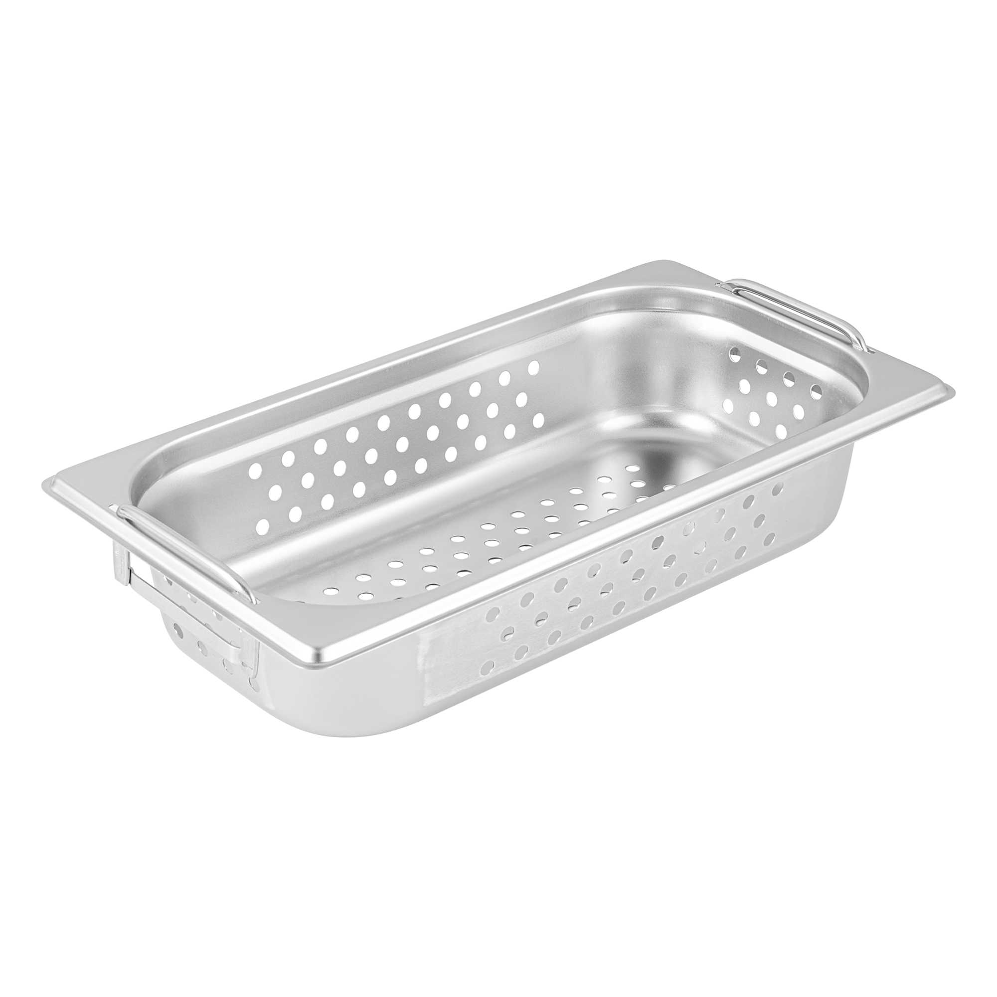 Met Lux Rectangle Stainless Steel 1/3 Size Steam Table Pan 2.5 Inch Deep - Perforated, Anti Jam, Collapsible Handles - 1 count box