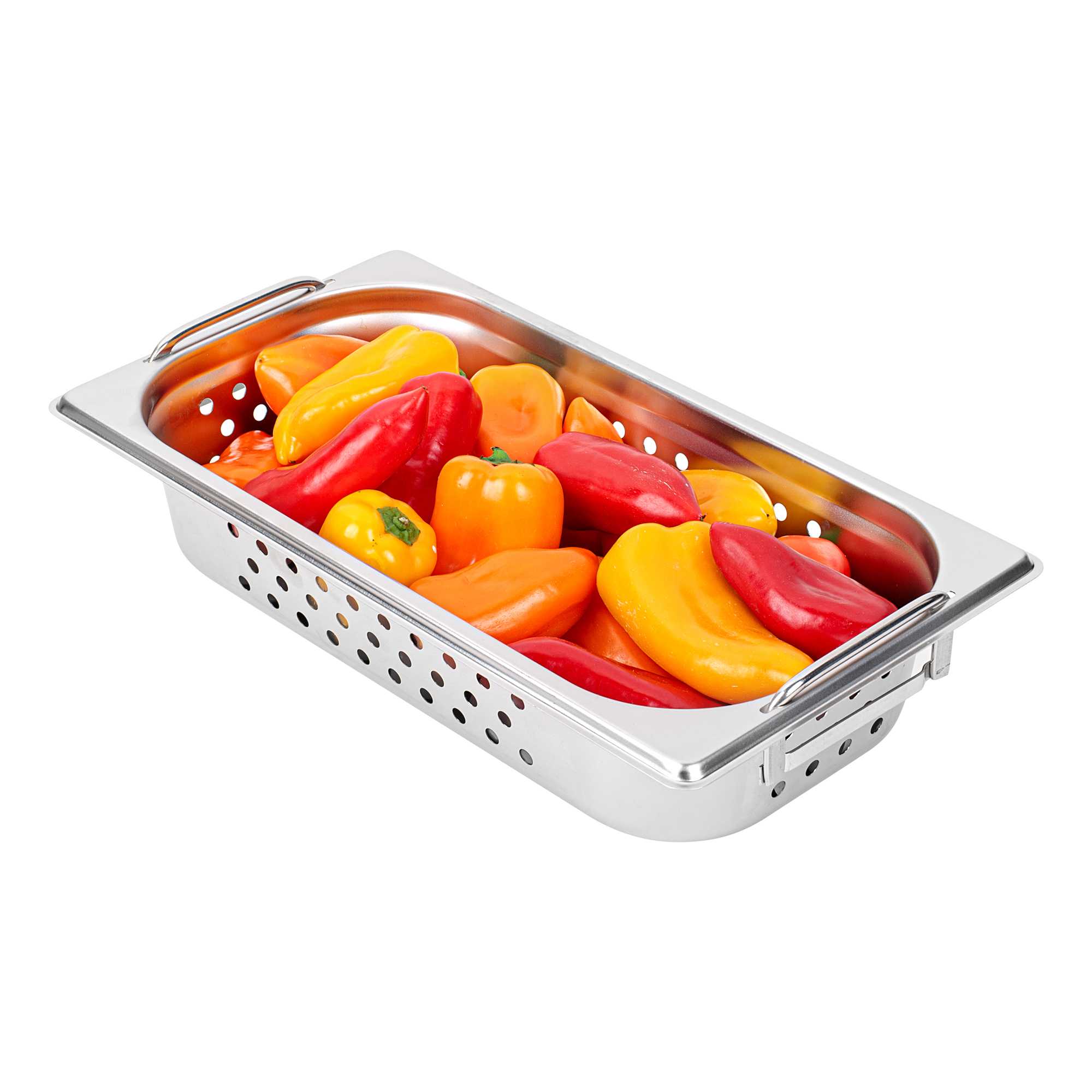Met Lux Rectangle Stainless Steel 1/3 Size Steam Table Pan 2.5 Inch Deep - Perforated, Anti Jam, Collapsible Handles - 1 count box