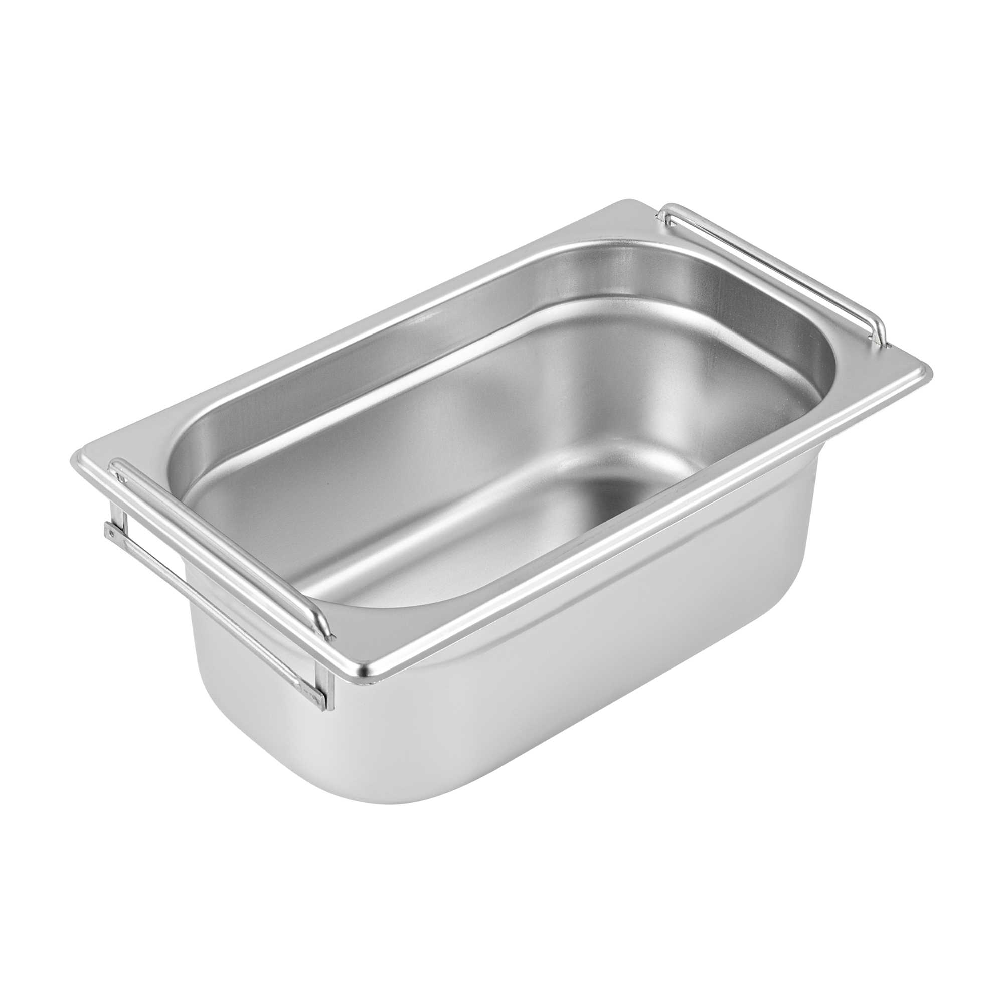 Met Lux Rectangle Stainless Steel 1/4 Size Steam Table Pan - 4 Inch Deep - Anti Jam, Collapsible Handles - 1 count box