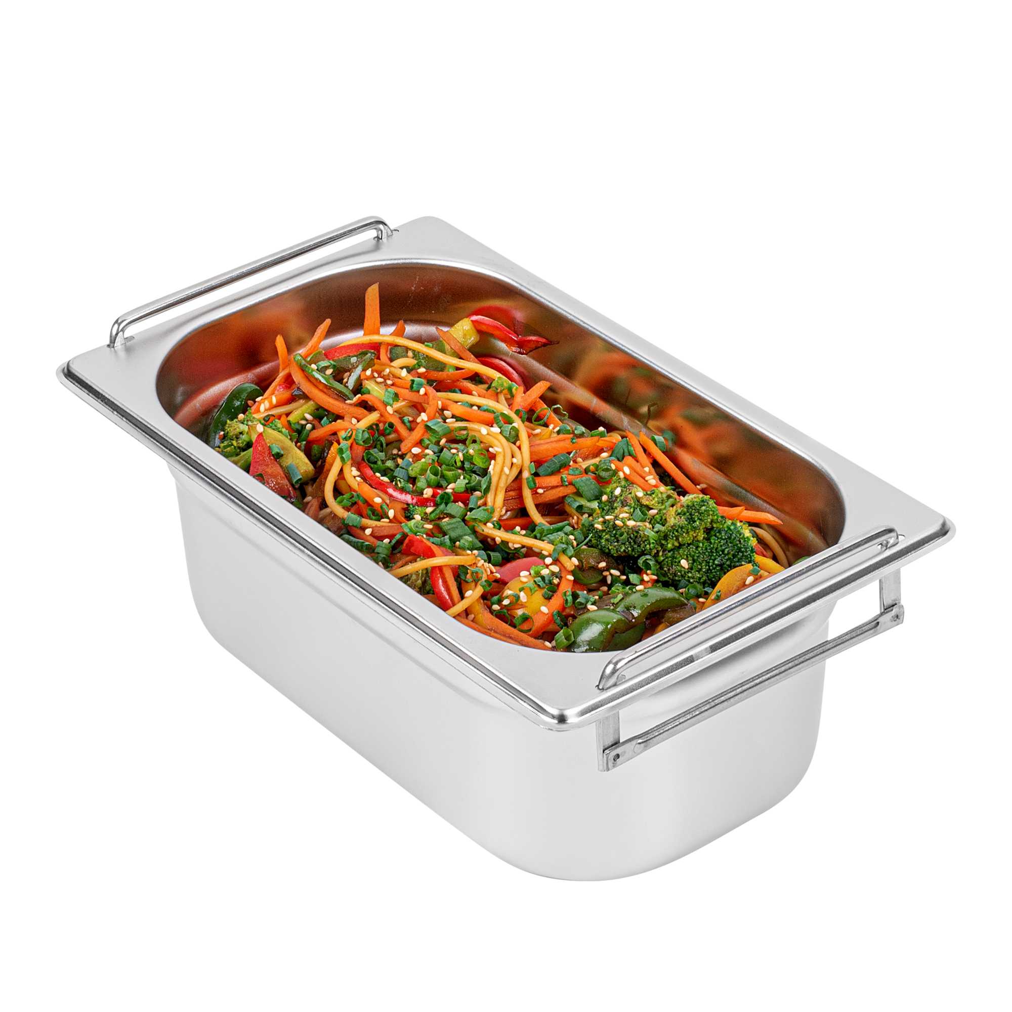 Met Lux Rectangle Stainless Steel 1/4 Size Steam Table Pan - 4 Inch Deep - Anti Jam, Collapsible Handles - 1 count box