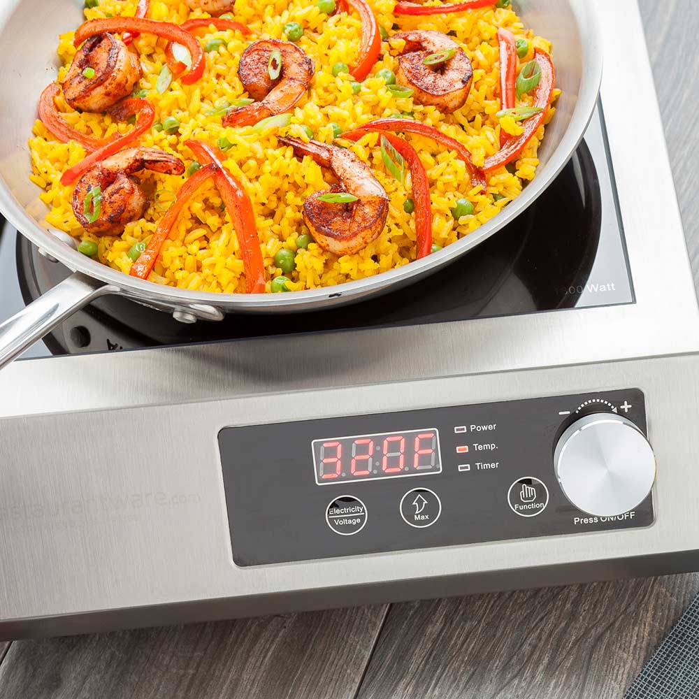 Kitchen tek Square Stainless Steel Heavy-Duty Induction Cooktop - 120V, 1800 Watts - 18 1/2" x 14 1/2" x 5 3/4" - 1 count box