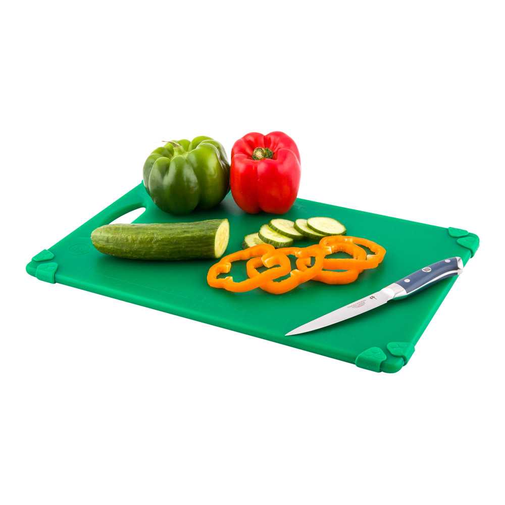Sure Grip Green Plastic Cutting Board - Non-Slip, Measurement Markers, Carrying Handle - 12" x 18" - 6 count box